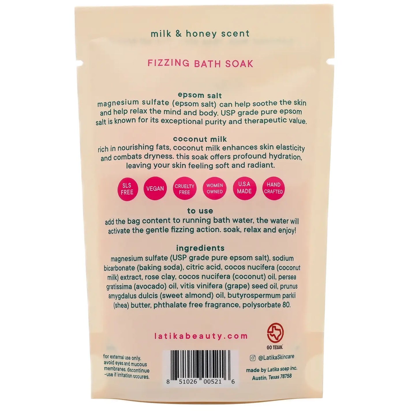Fizzing Bath Soak with Coconut Milk, Rose Clay and Oil Blend