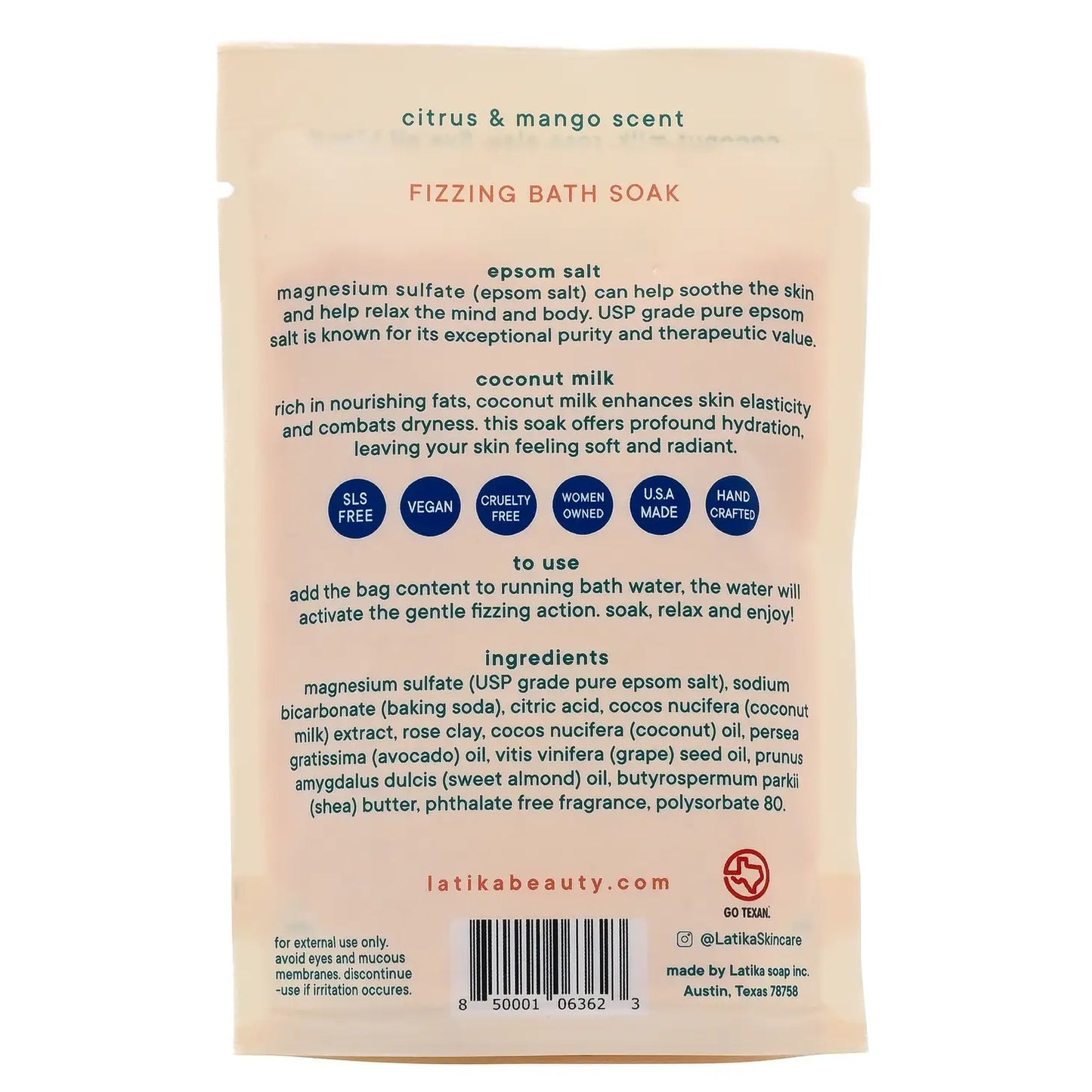 Fizzing Bath Soak with Coconut Milk, Rose Clay and Oil Blend