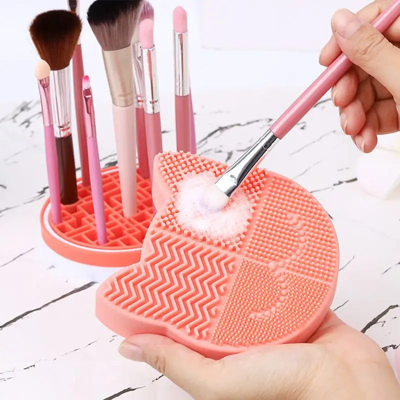 Brush Cleaning Mat and Stand - Coral Cat