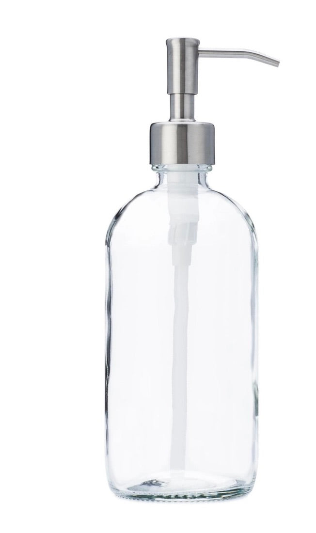 Glass 16 oz. Dispenser Bottle Stainless Metal Pump