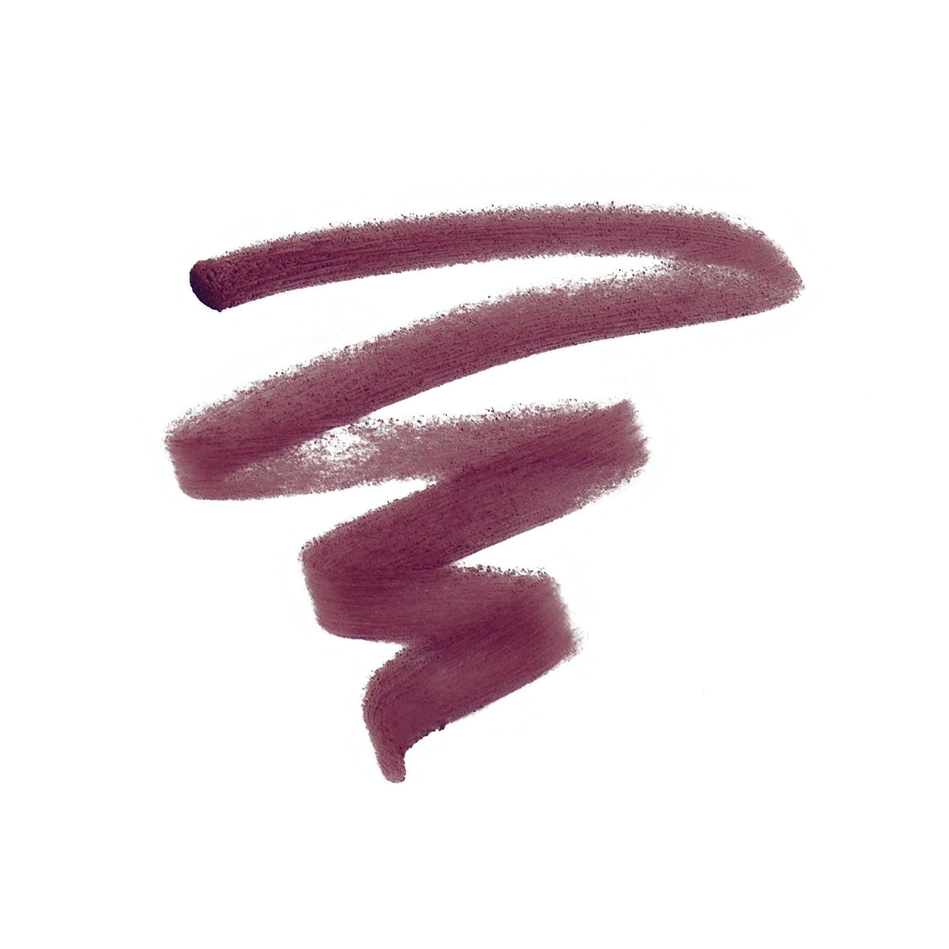 Deep plum lip pencil swatch on white background, showcasing a creamy, smooth application for defining lips with long-lasting wear. Perfect for a natural look or as a base.
