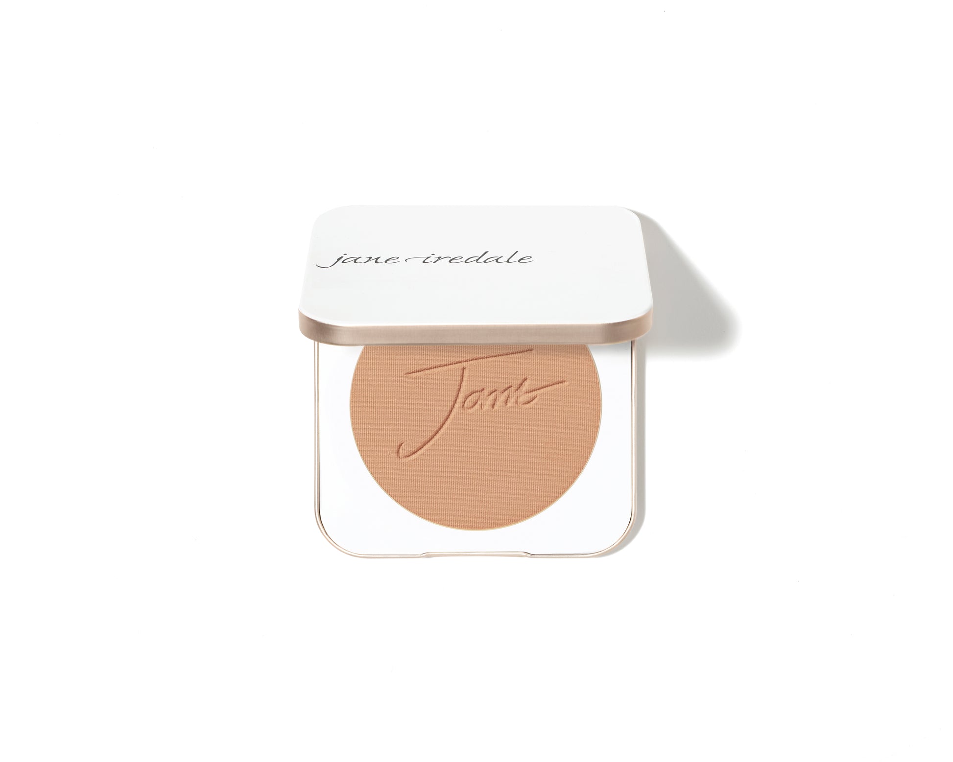 Jane Iredale PurePressed® Base Mineral Foundation SPF 20/15 Refill in a white compact with tan powder, offering foundation, concealer, and SPF benefits.