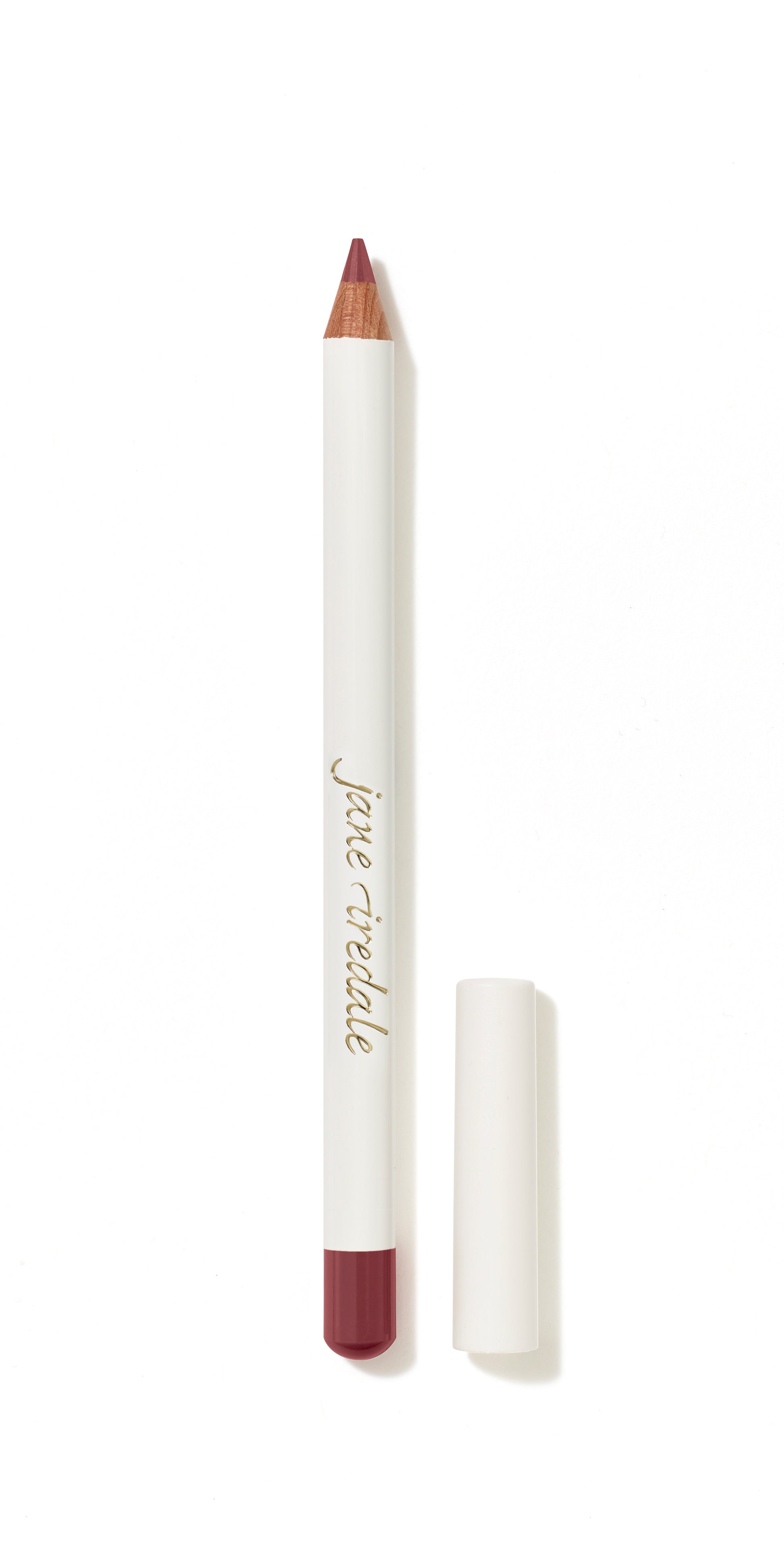 Lip Pencil with a white barrel and burgundy tip, branded jane iredale, offering smooth, long-lasting definition for natural lip enhancement or under lipstick.