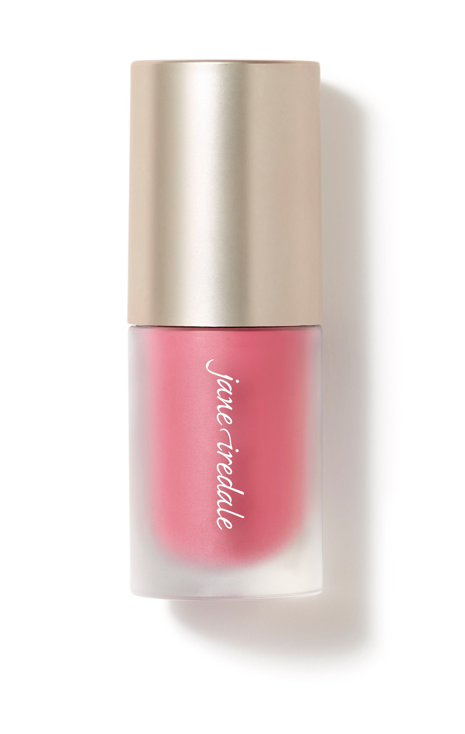 ColorLuxe Liquid Blush in frosted-glass tube with matte gold cap, offers a natural flush with seamless blending for a long-lasting dewy finish.
