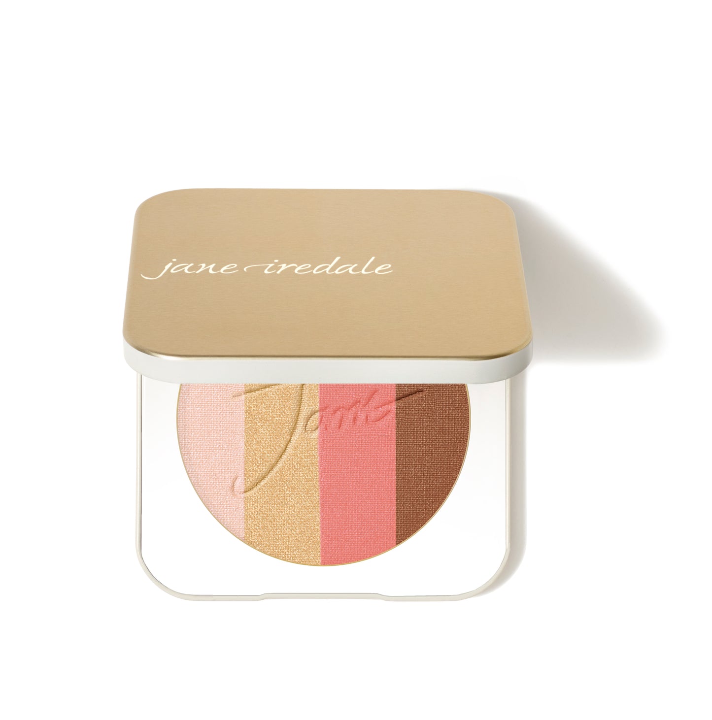 PureBronze™ Shimmer Bronzer Palette Refill in an open compact showcasing four versatile pressed powder strips for radiant, glowing skin.
