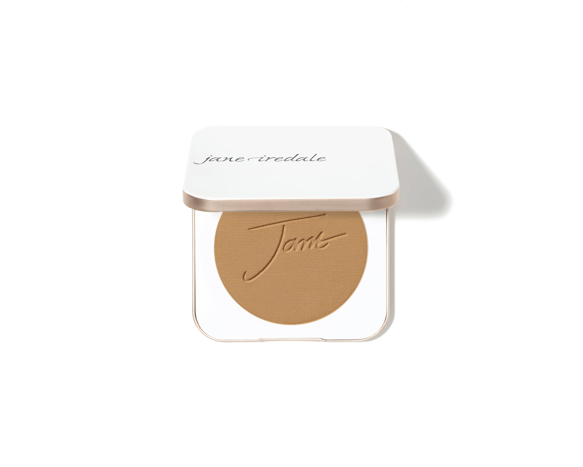 Jane Iredale PurePressed® Base Mineral Foundation SPF 20/15 Refill; compact with tan powder, logo-embossed lid; combines foundation, concealer, and sunscreen.