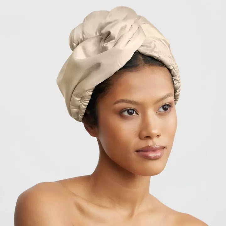 Satin-Wrapped Hair Towel - Champagne