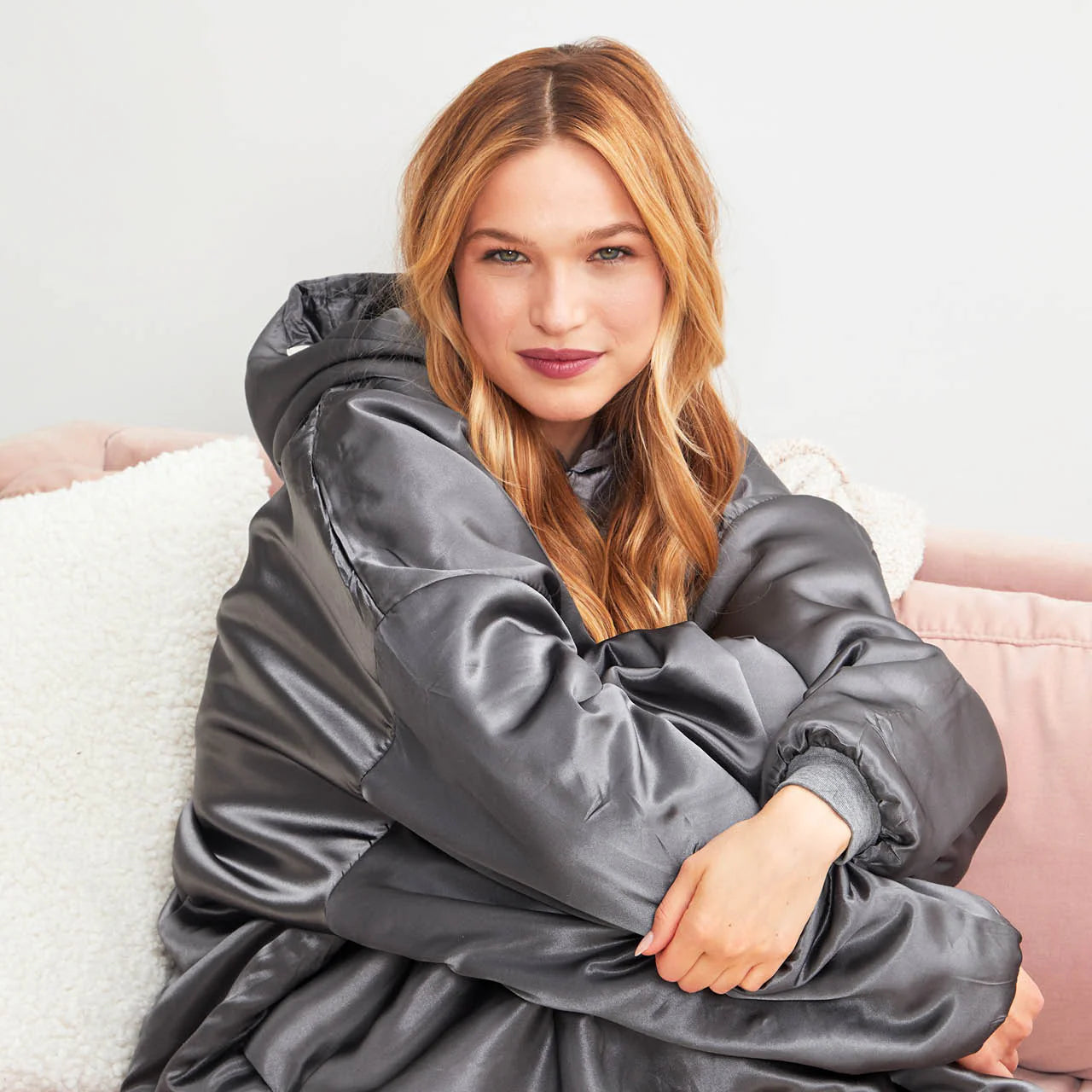 Glazey Satin Hoodie - Blush