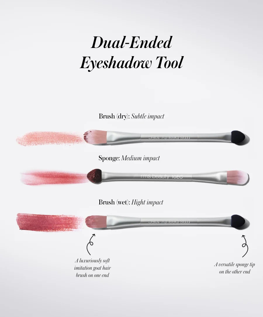 Dual-Ended Eyeshadow Tool with a soft brush for sheer pink wash and versatile sponge for medium intensity. Pairs with ReDimension Hydra Eyes Quartet for varied effects.