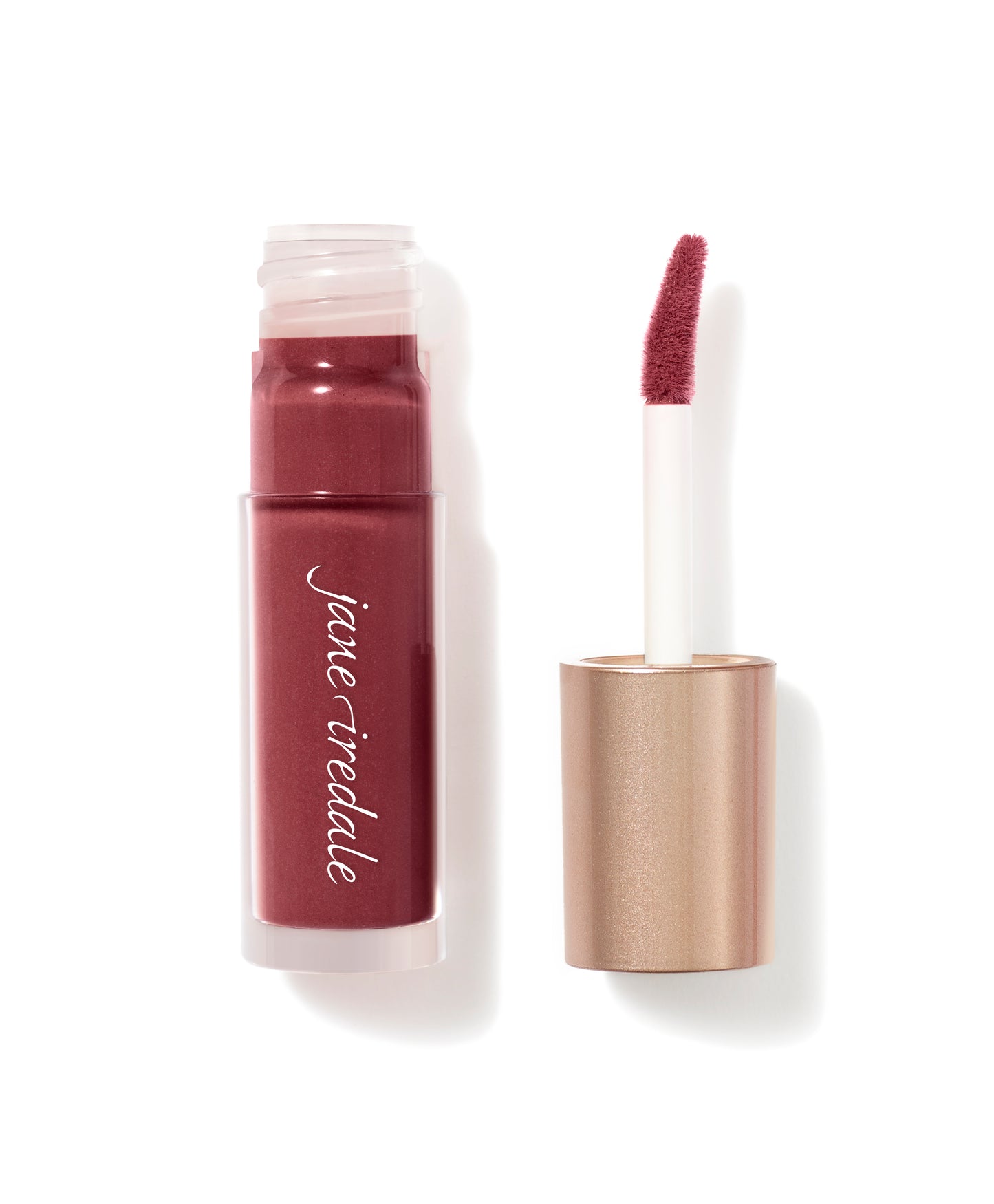 Beyond Matte® Lip Stain in rosy-berry shade with applicator wand, offering buildable, long-lasting matte color for comfortable daily wear, by jane iredale.