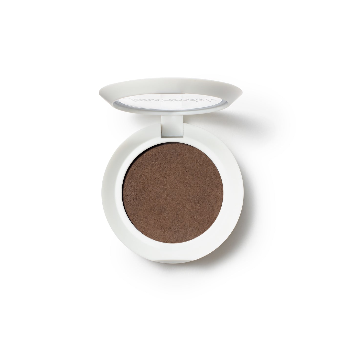 PureBrow® Brow Powder compact open, showcasing matte brown powder for natural, buildable brow definition. Ideal for precise or diffused application, aligning with clean beauty standards.