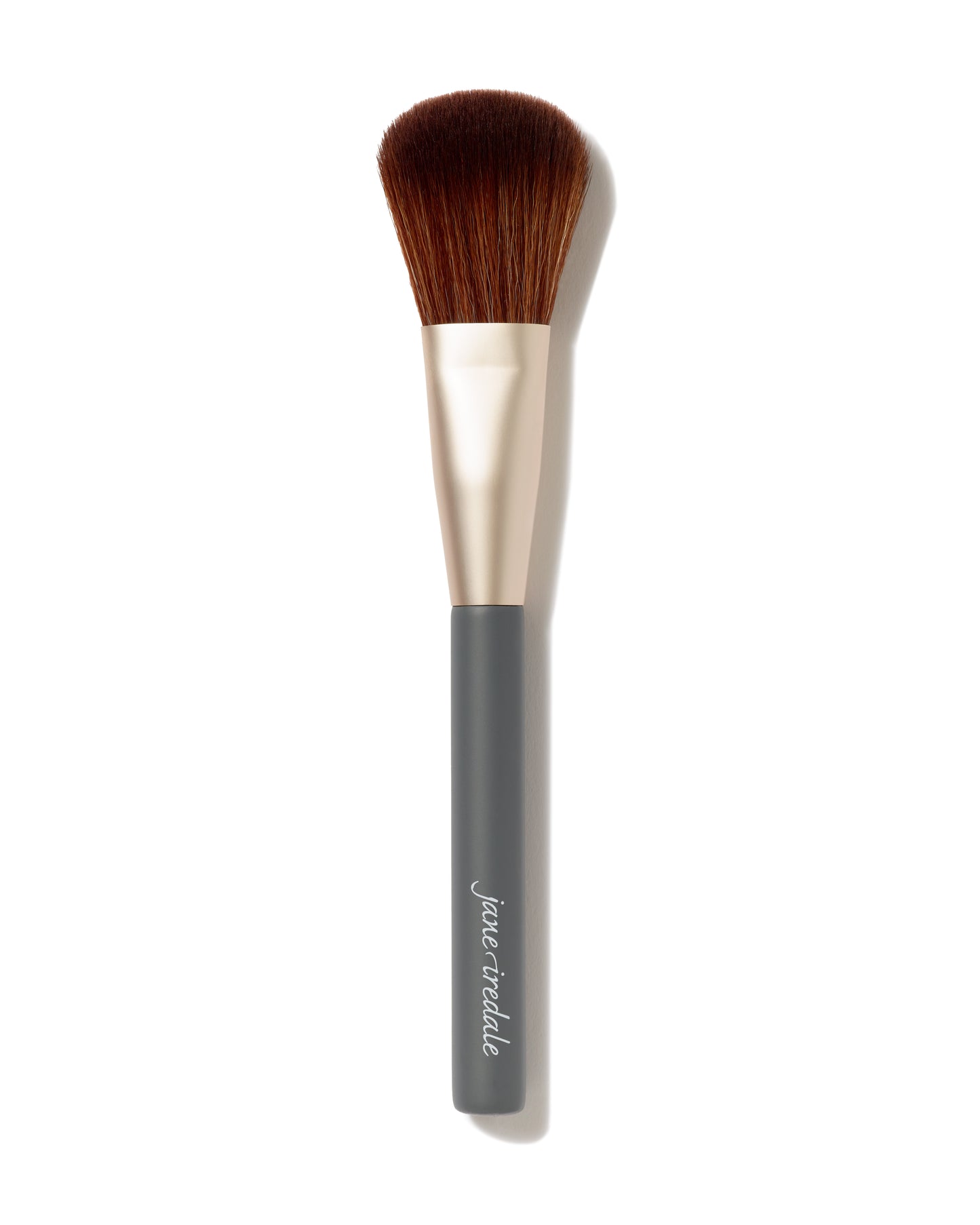 Powder Complexion Brush with fluffy brown bristles, matte-black handle, and metallic ferrule, designed for even powder application and professional airbrushed finish.