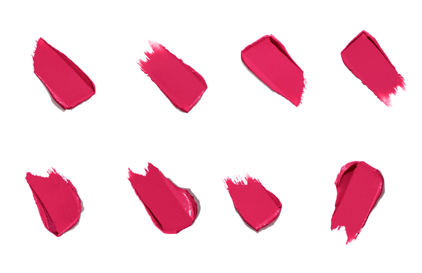 ColorLuxe Hydrating Cream Lipstick swatches display varied textures, highlighting its creamy, vibrant formula enriched with Hyaluronic Acid for nourishing, all-day wear.