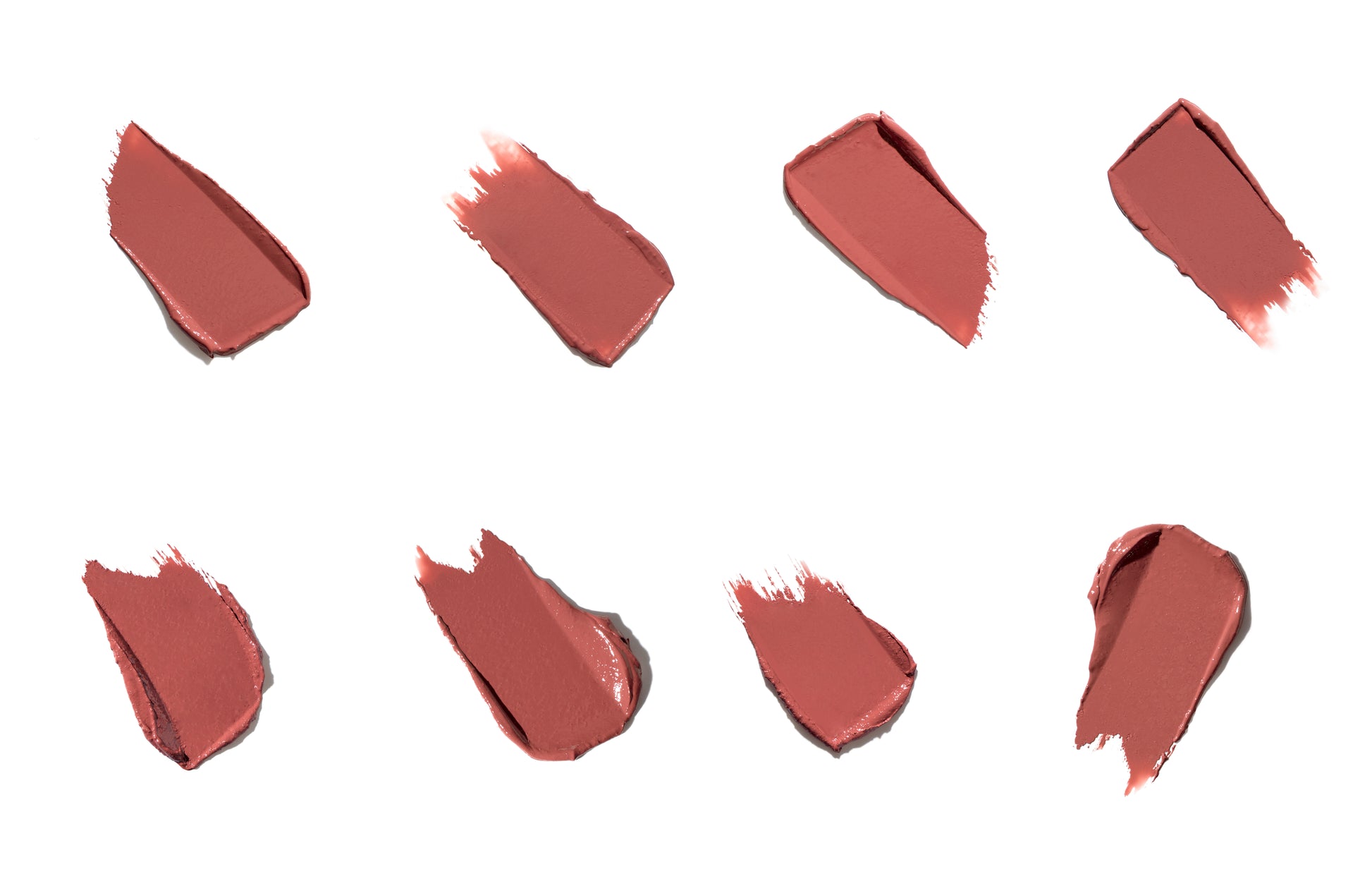 ColorLuxe Hydrating Cream Lipstick swatches display creamy texture and rich mauve-brown tones, emphasizing a vibrant, hydrating formula for all-day comfortable wear.