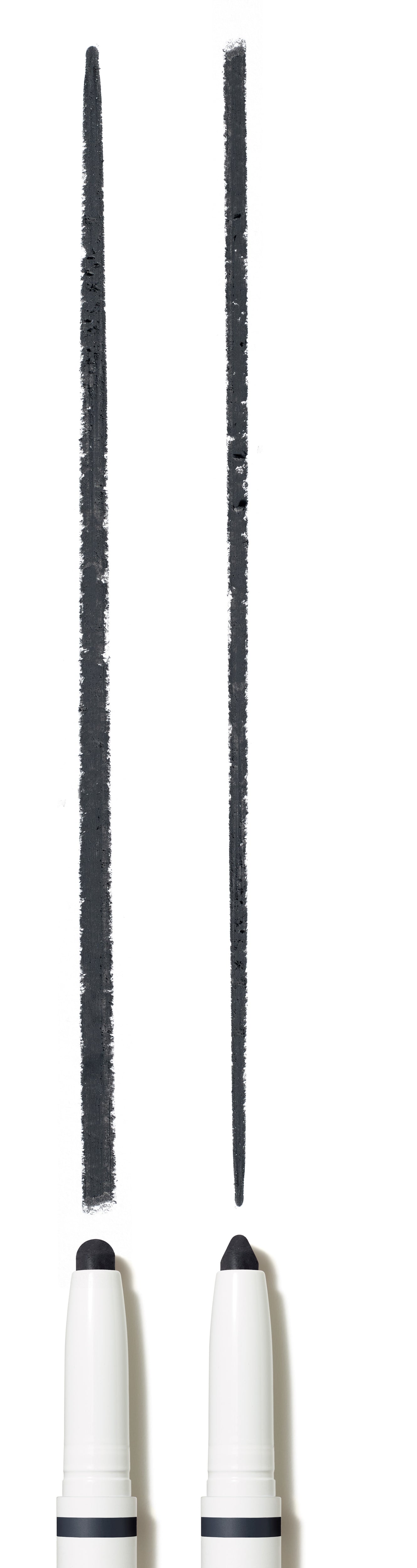 ColorLuxe Eye Shadow Stick duo with white casing, showcasing thick and fine black lines on a white backdrop, highlighting creamy, blendable, no-brush application.