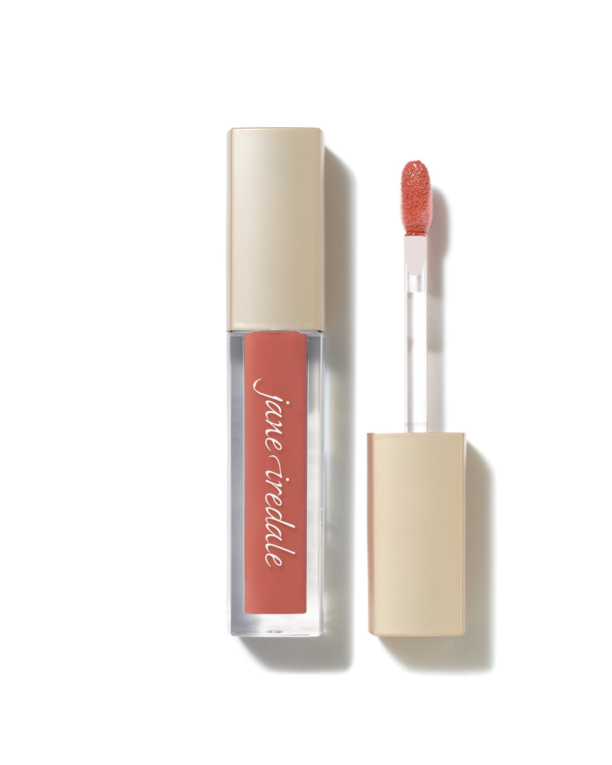 ColorLuxe High Impact Lip Glaze by Jane Iredale with doe-foot applicator, offering high pigmentation and glossy finish, ideal for bold, nourishing lip wear.