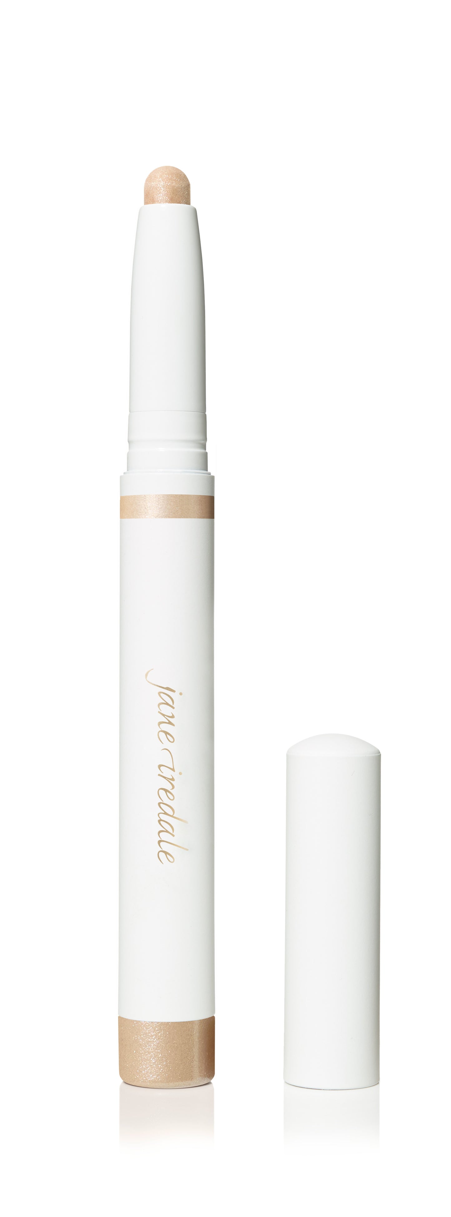 Jane Iredale ColorLuxe Eye Shadow Stick with exposed shimmery champagne tip, showcasing its creamy, glide-on formula designed for easy, brush-free application and seamless blending.