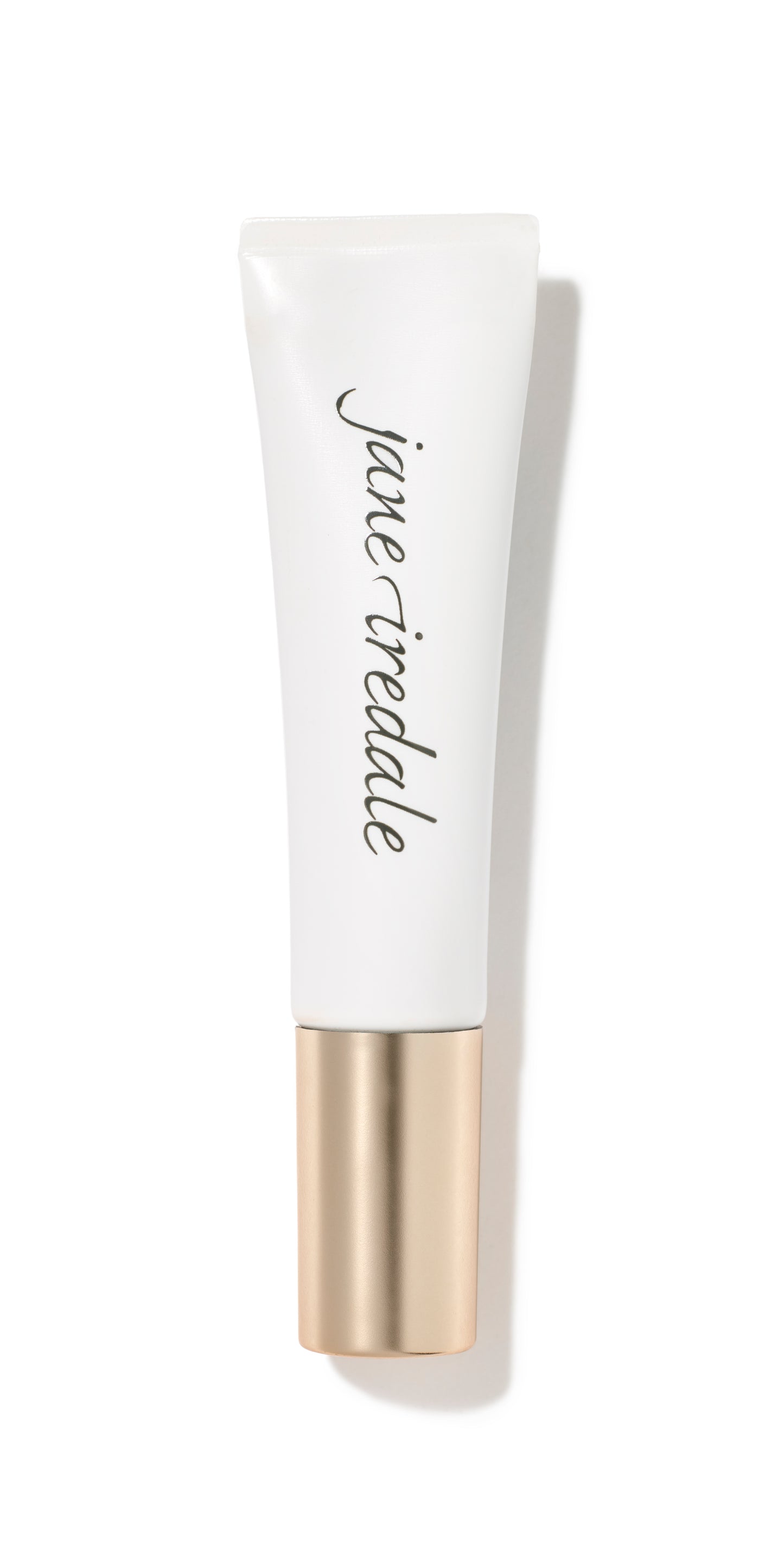 Enlighten Plus Under-eye Concealer in a white tube with gold cap, featuring Jane Iredale logo, known for brightening and nourishing under-eye skin.