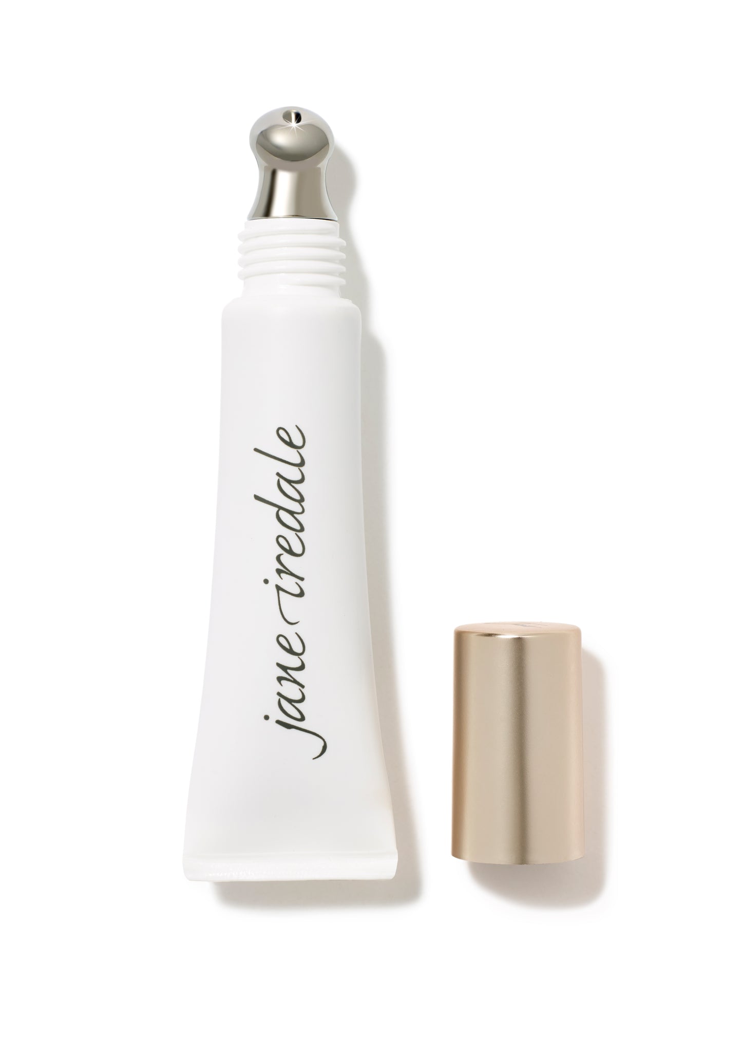 Enlighten Plus Under-eye Concealer by Jane Iredale, featuring a metal roller-ball applicator and gold cap, designed to brighten and nourish under-eye skin.