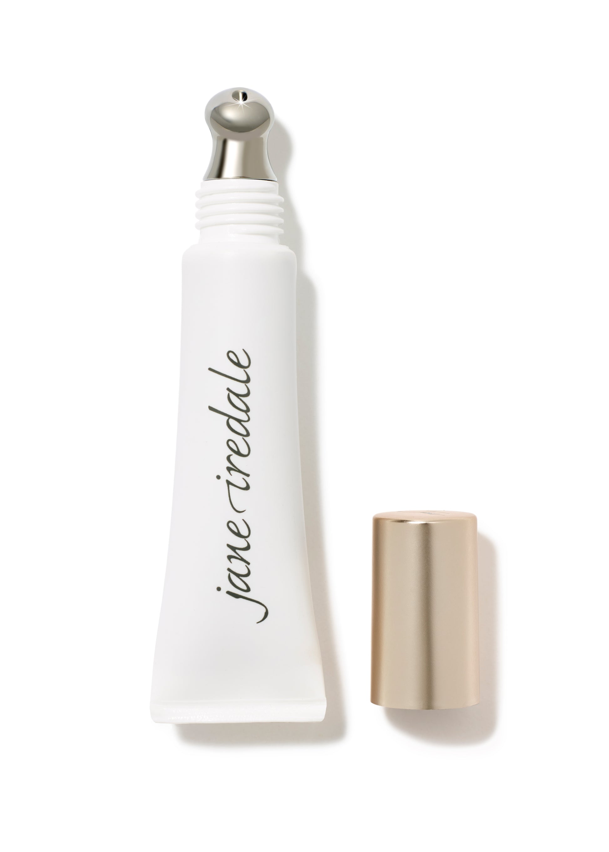 Enlighten Plus Under-eye Concealer by Jane Iredale, featuring a metal roller-ball applicator and gold cap, designed to brighten and nourish under-eye skin.