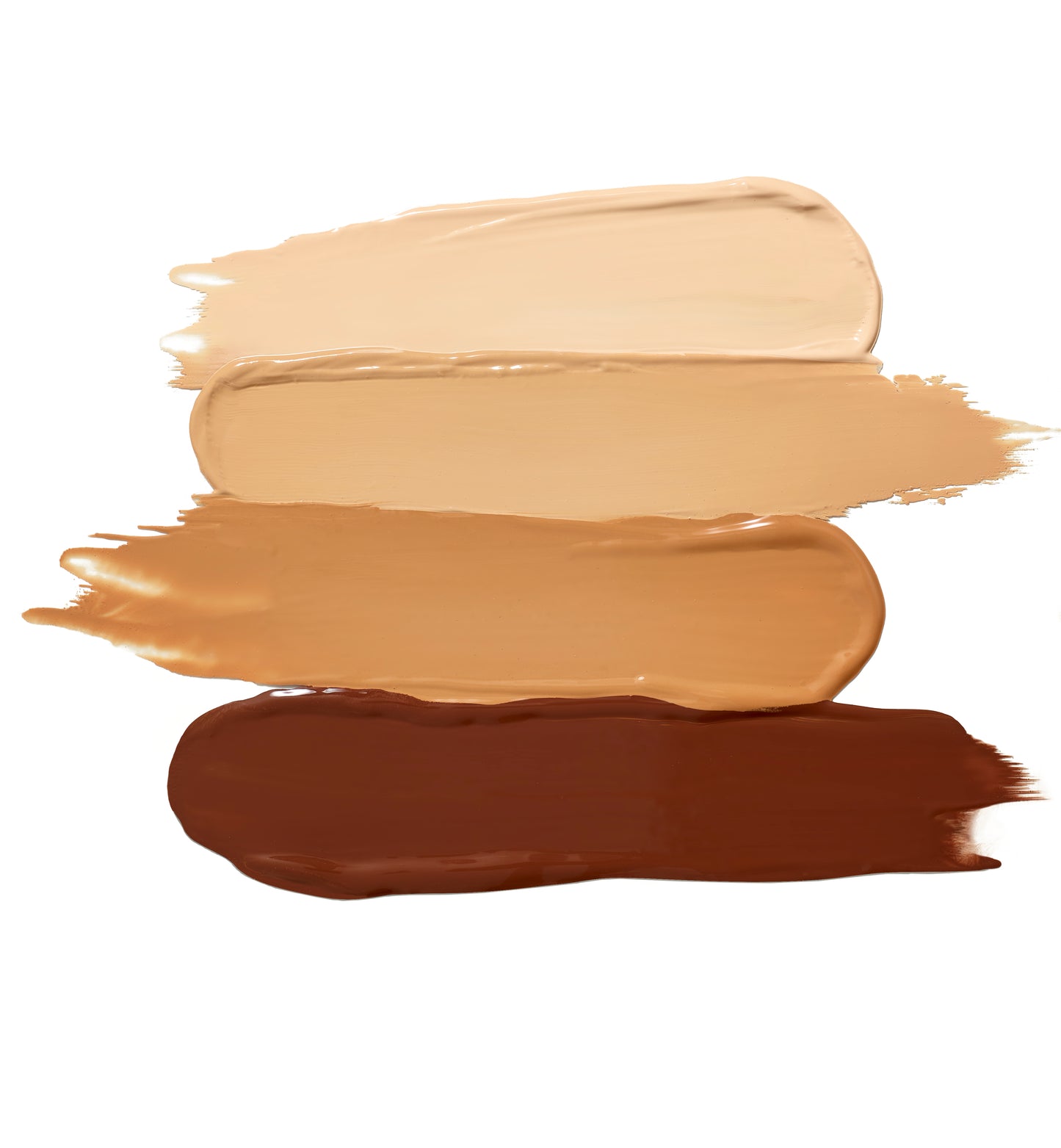Beyond Matte™ Liquid Foundation swatches in four beige-to-brown tones, showcasing buildable, semi-matte coverage with skin-nourishing, plant-based ingredients.