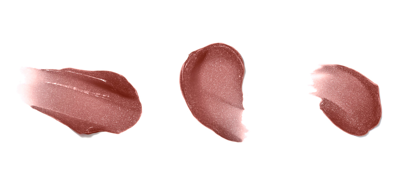 HydroPure™ Hyaluronic Acid Lip Gloss swatches, showcasing its glittery, creamy texture and high-shine, plumping formula with nourishing, non-sticky benefits.