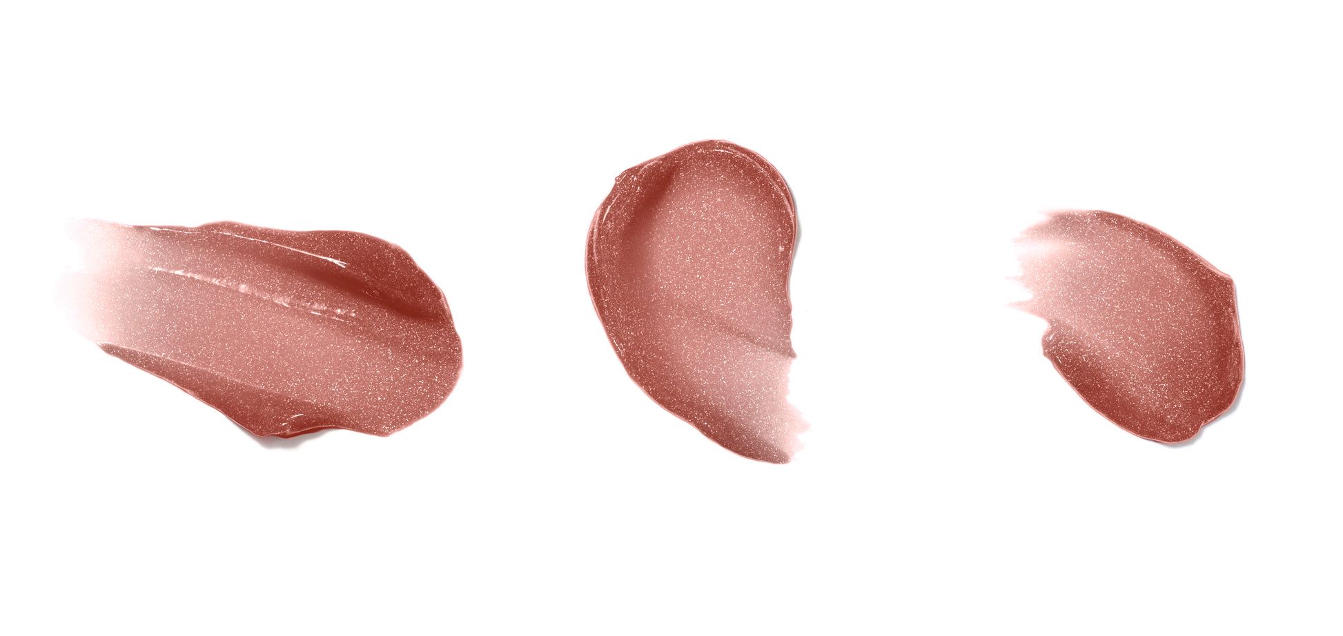 Three swatches of HydroPure™ Lip Gloss showcasing its creamy, shimmery texture, high-shine finish, and plumping formula with Hyaluronic Acid for hydrated, luscious lips.