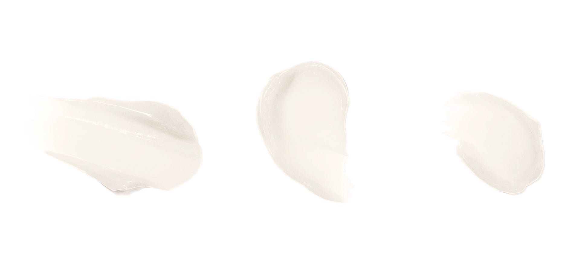 Three creamy smears representing HydroPure™ Hyaluronic Acid Lip Gloss, emphasizing its hydrating, plumping formula with a high-shine, non-sticky finish.