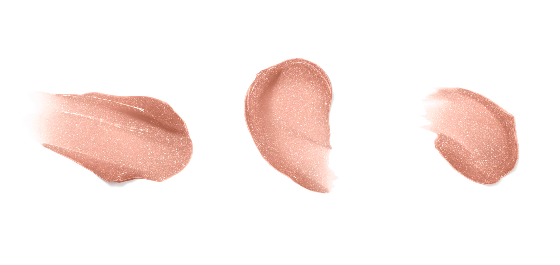 HydroPure™ Hyaluronic Acid Lip Gloss swatches showcasing shimmery, peachy-nude tone, highlighting its nourishing, plumping formula with high-shine, non-sticky finish.