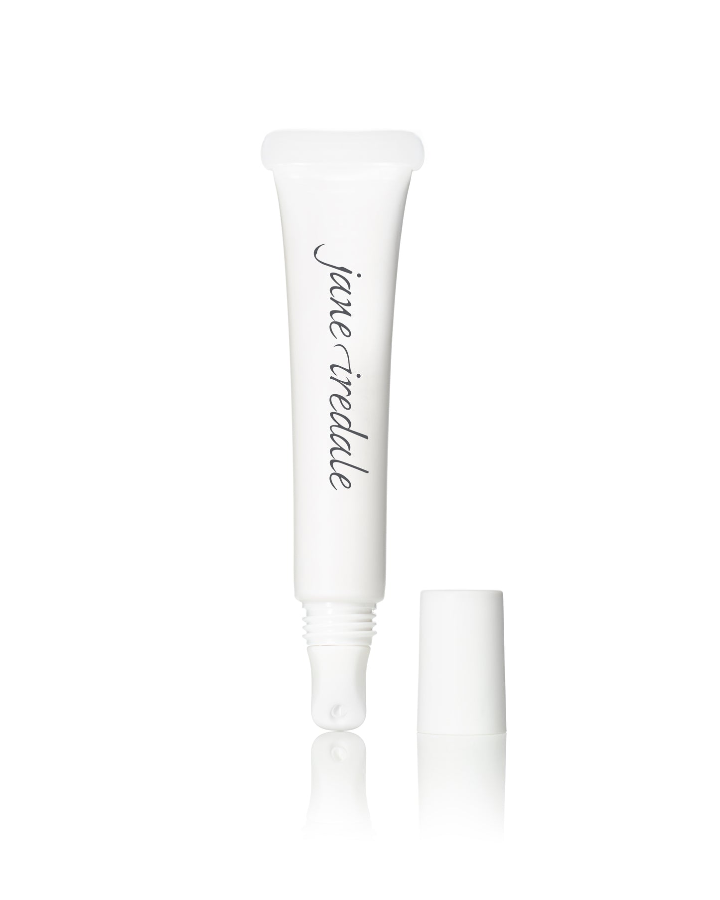 White tube with jane iredale logo, featuring a soft applicator tip, showcasing HydroPure™ Hyaluronic Acid Lip Treatment for plumping and nourishing lips overnight.