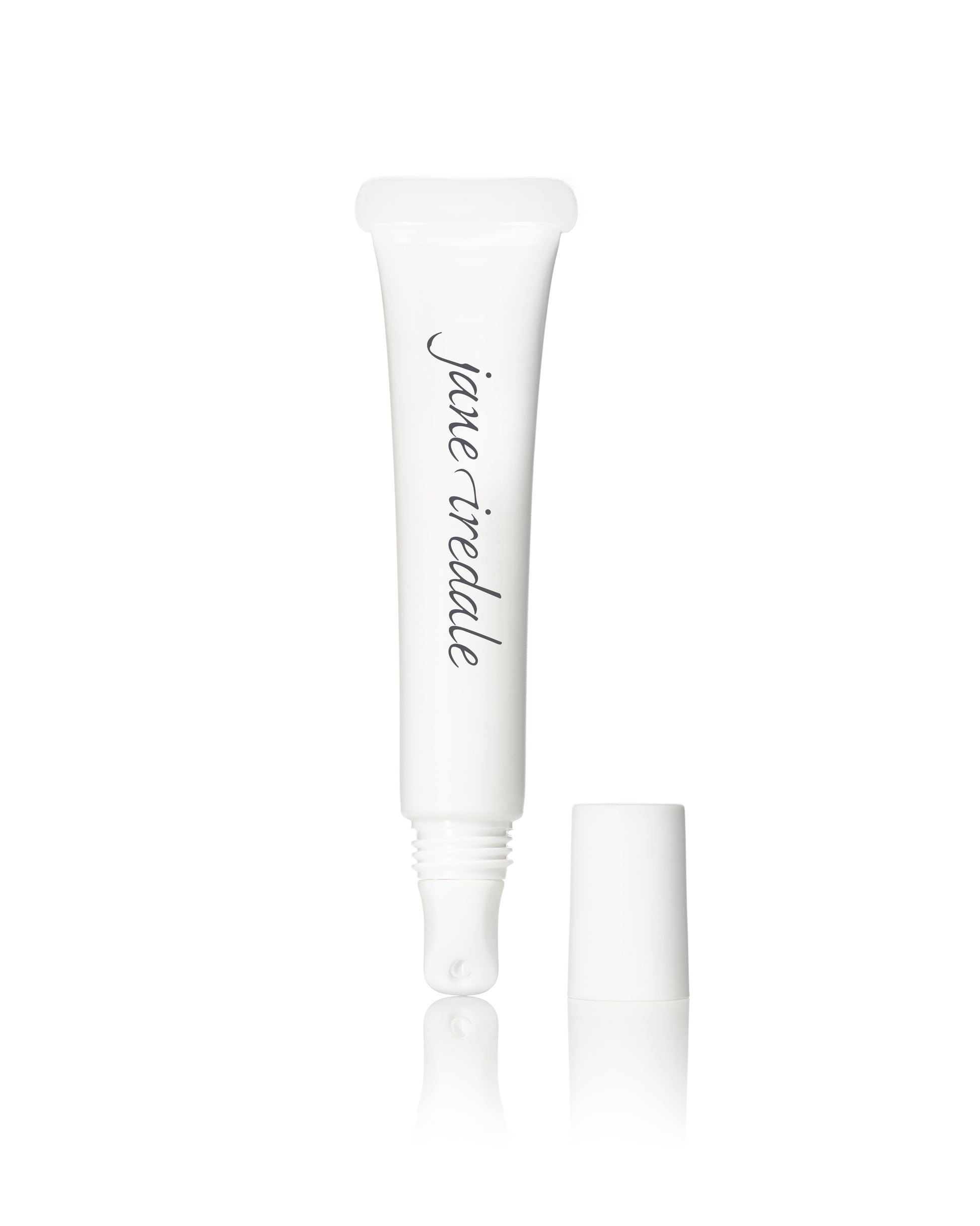 White tube with jane iredale logo, featuring a soft applicator tip, showcasing HydroPure™ Hyaluronic Acid Lip Treatment for plumping and nourishing lips overnight.