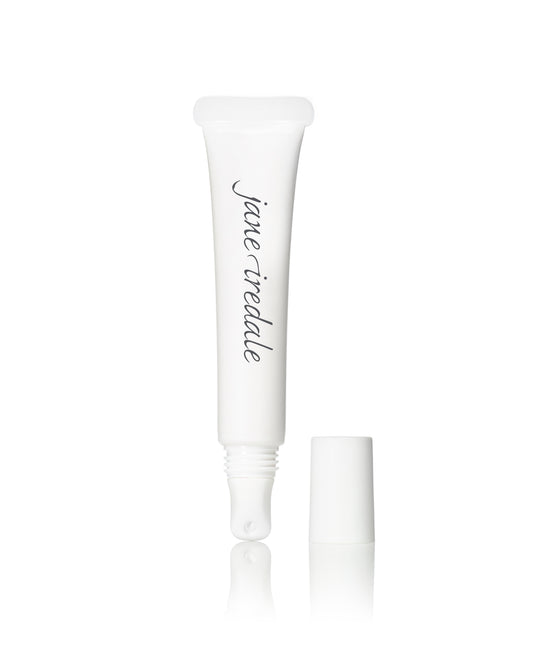 White tube with jane iredale logo, featuring a soft applicator tip, showcasing HydroPure™ Hyaluronic Acid Lip Treatment for plumping and nourishing lips overnight.