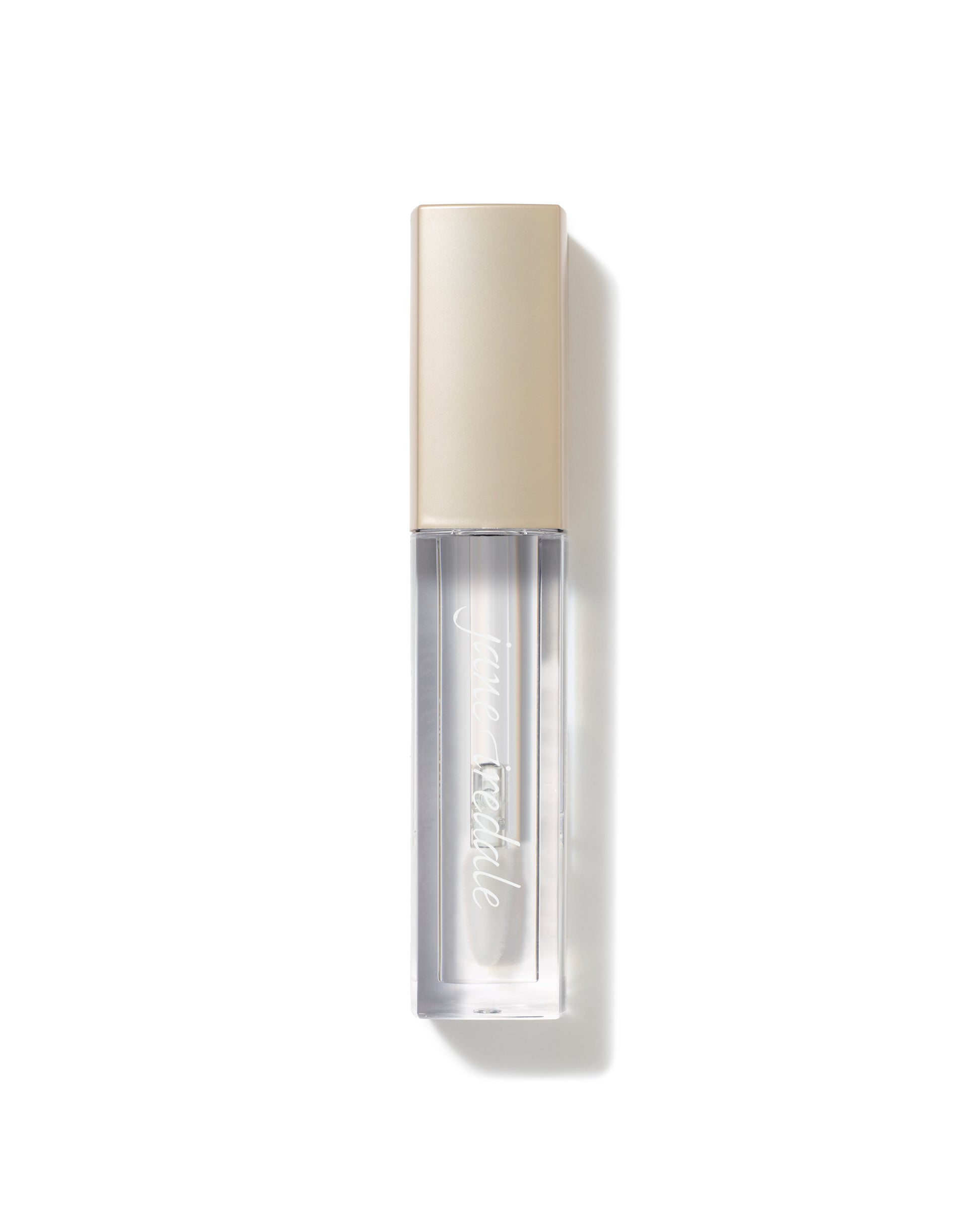 ColorLuxe High Impact Lip Glaze in a clear tube with champagne-gold cap, promising vibrant color and glossy finish with nourishing, comfortable wear.