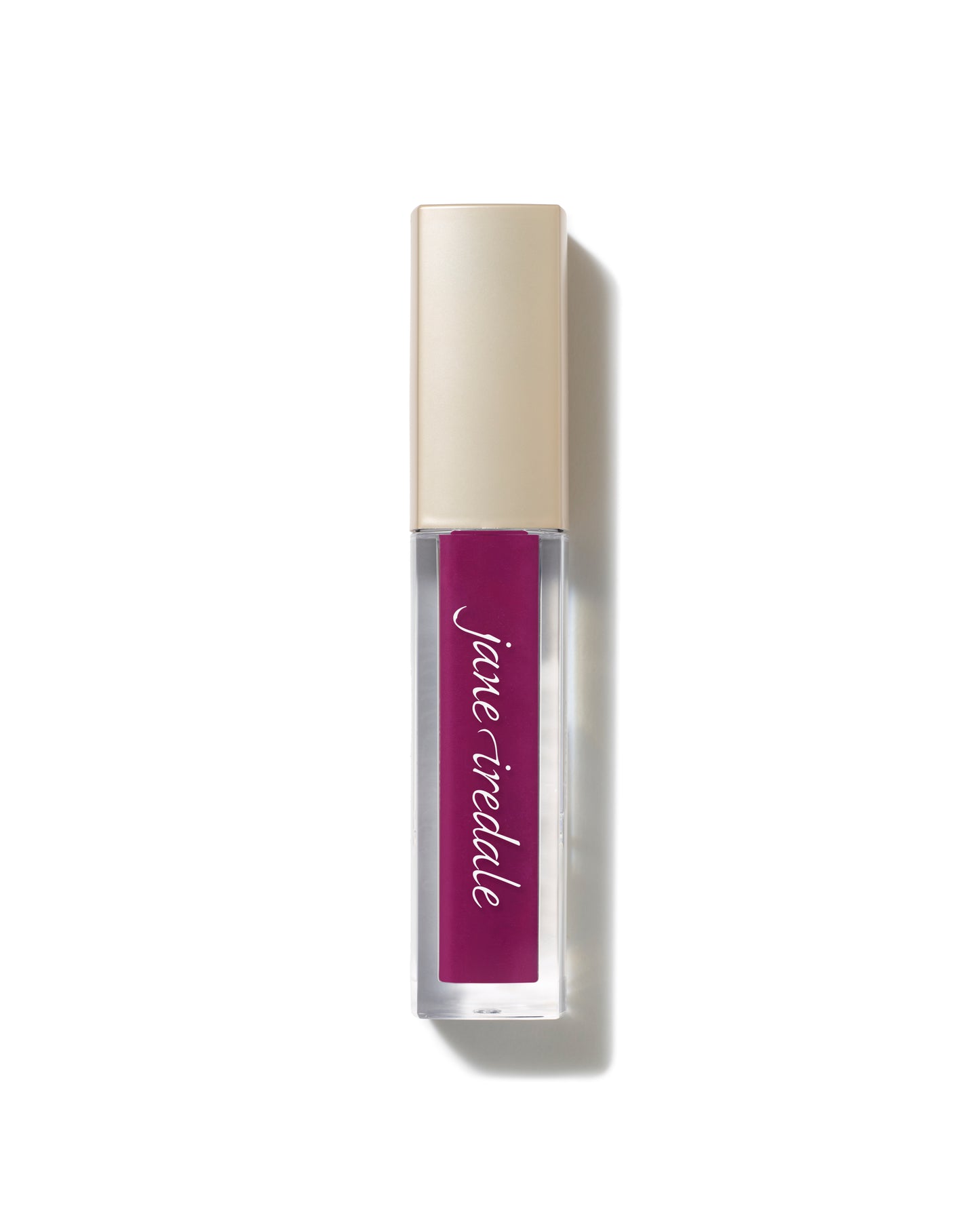 Jane Iredale's ColorLuxe High Impact Lip Glaze in a deep pink-magenta shade, featuring a glossy finish and nourishing formula for bold, comfortable wear.
