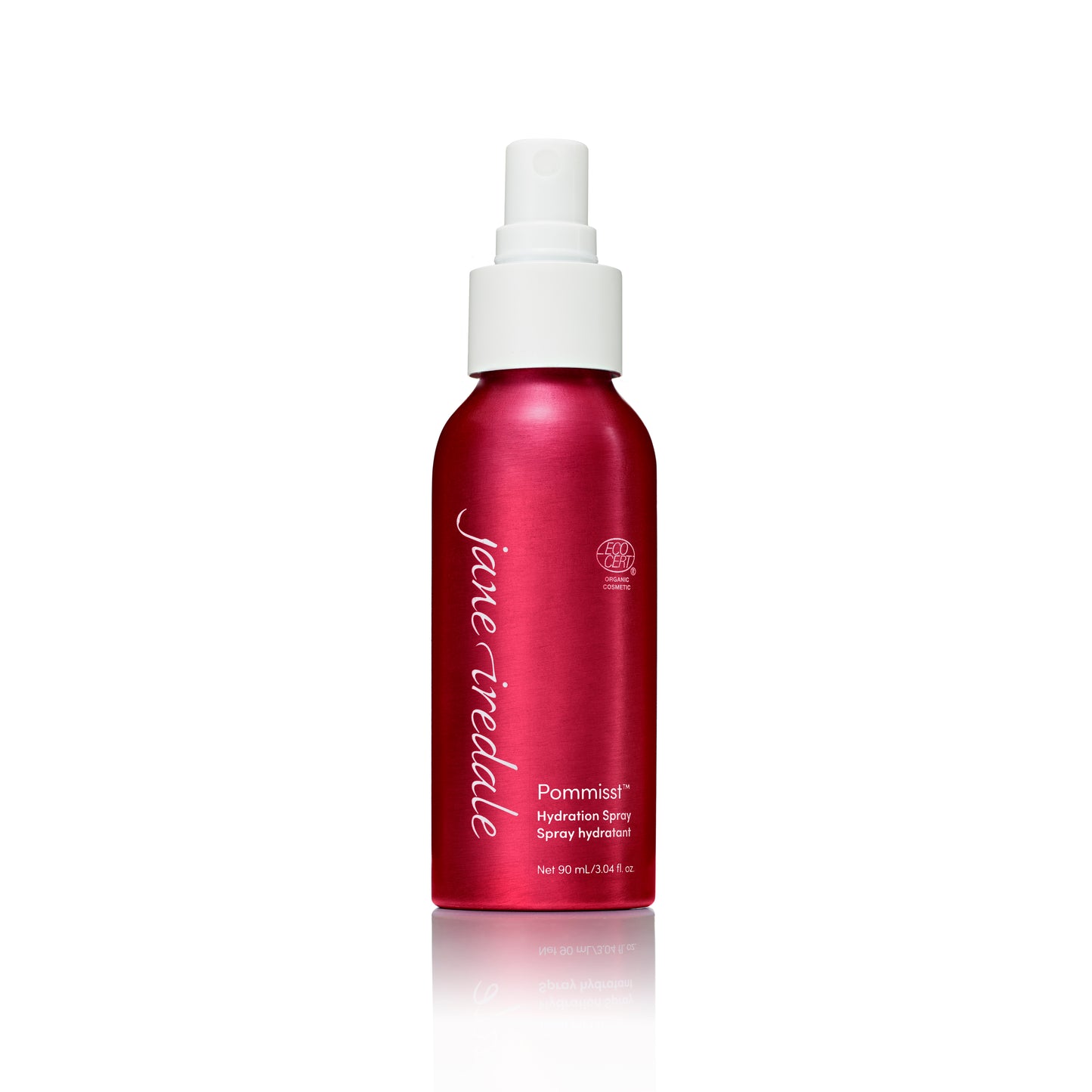 Pommisst™ Hydration Spray: A 90 mL antioxidant-rich face mist in a reddish-pink bottle, certified organic, hydrates, sets makeup, and protects against free radicals.