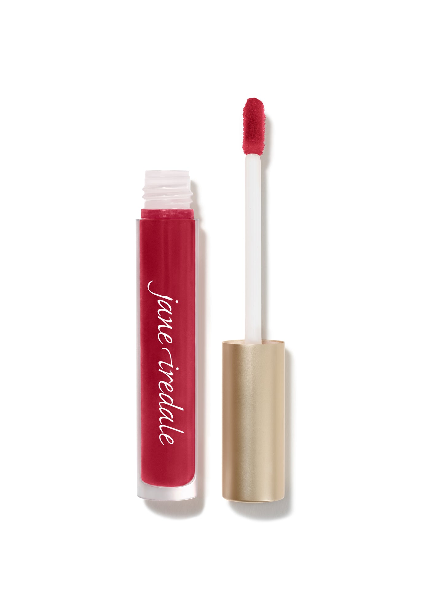 HydroPure™ Hyaluronic Acid Lip Gloss in clear tube with metallic gold cap, featuring a doe-foot applicator, enhances lips with hydration and high-shine.