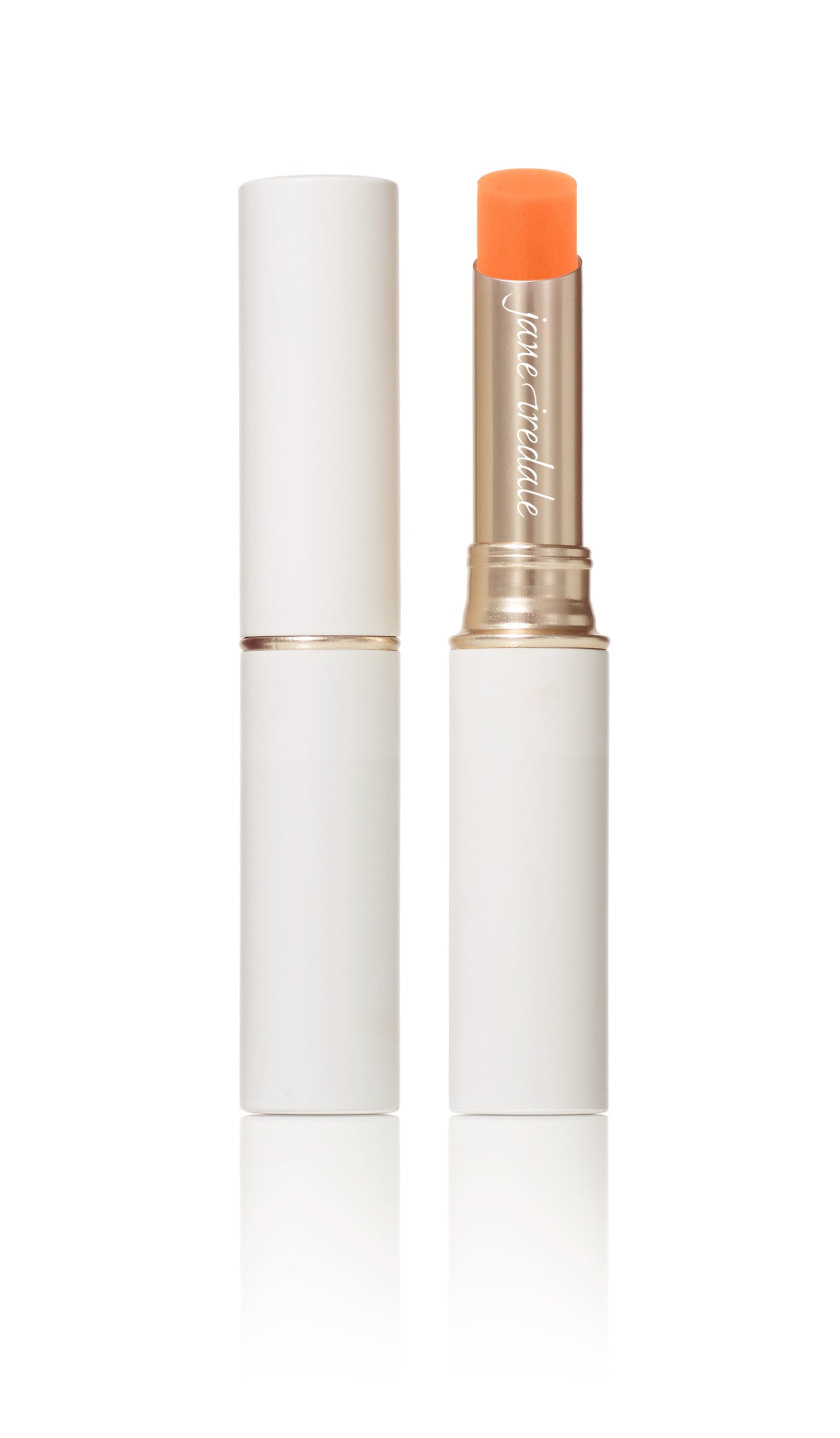 Jane Iredale Just Kissed® Lip and Cheek Stain in elegant packaging, cap off, showcasing orange-toned tip for personalized, pH-reactive, nourishing color application.