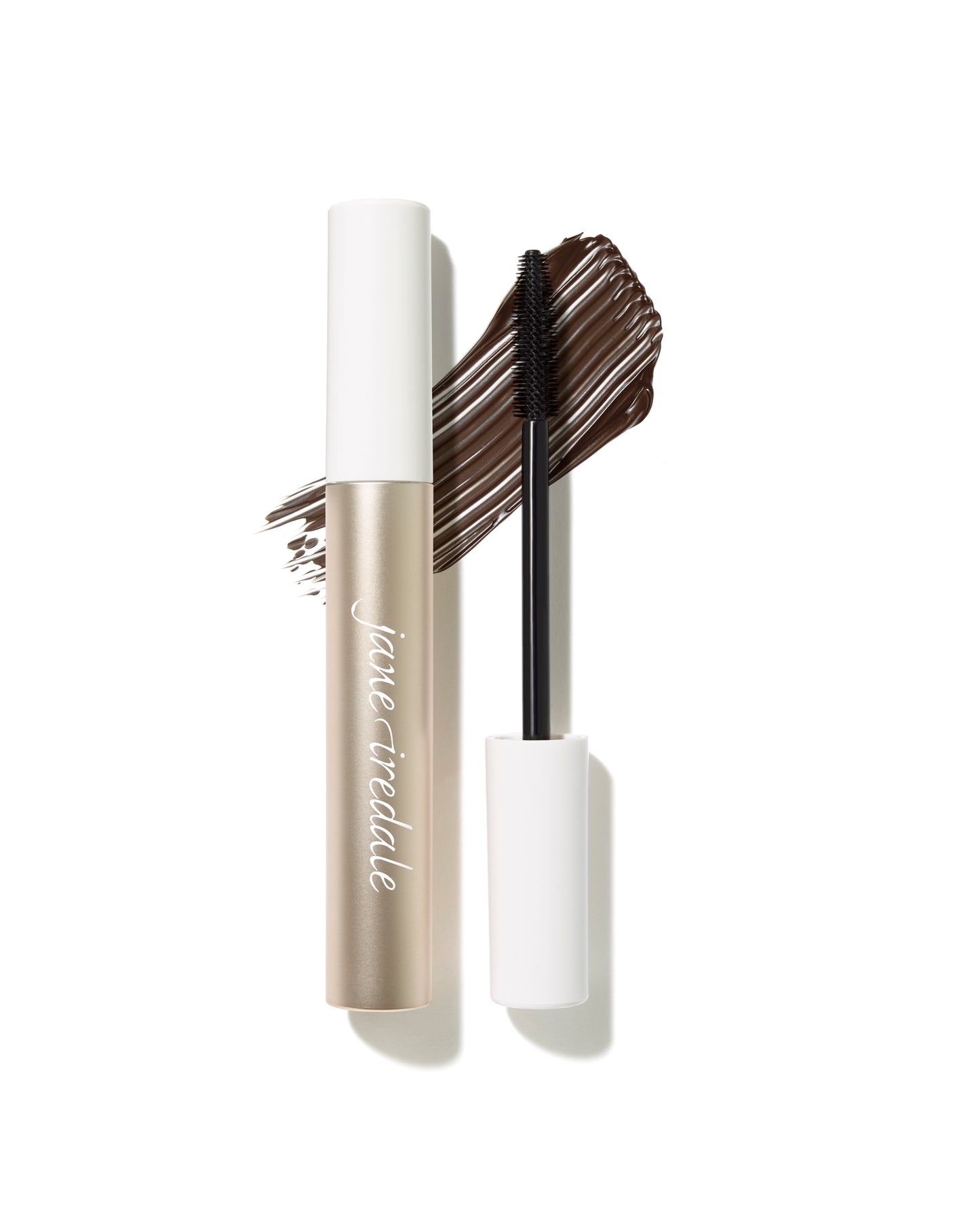 Lash Fixation Length & Definition Tubing Mascara with exposed wand and brown swatch, highlighting its lengthening, smudge-proof formula and easy removal.