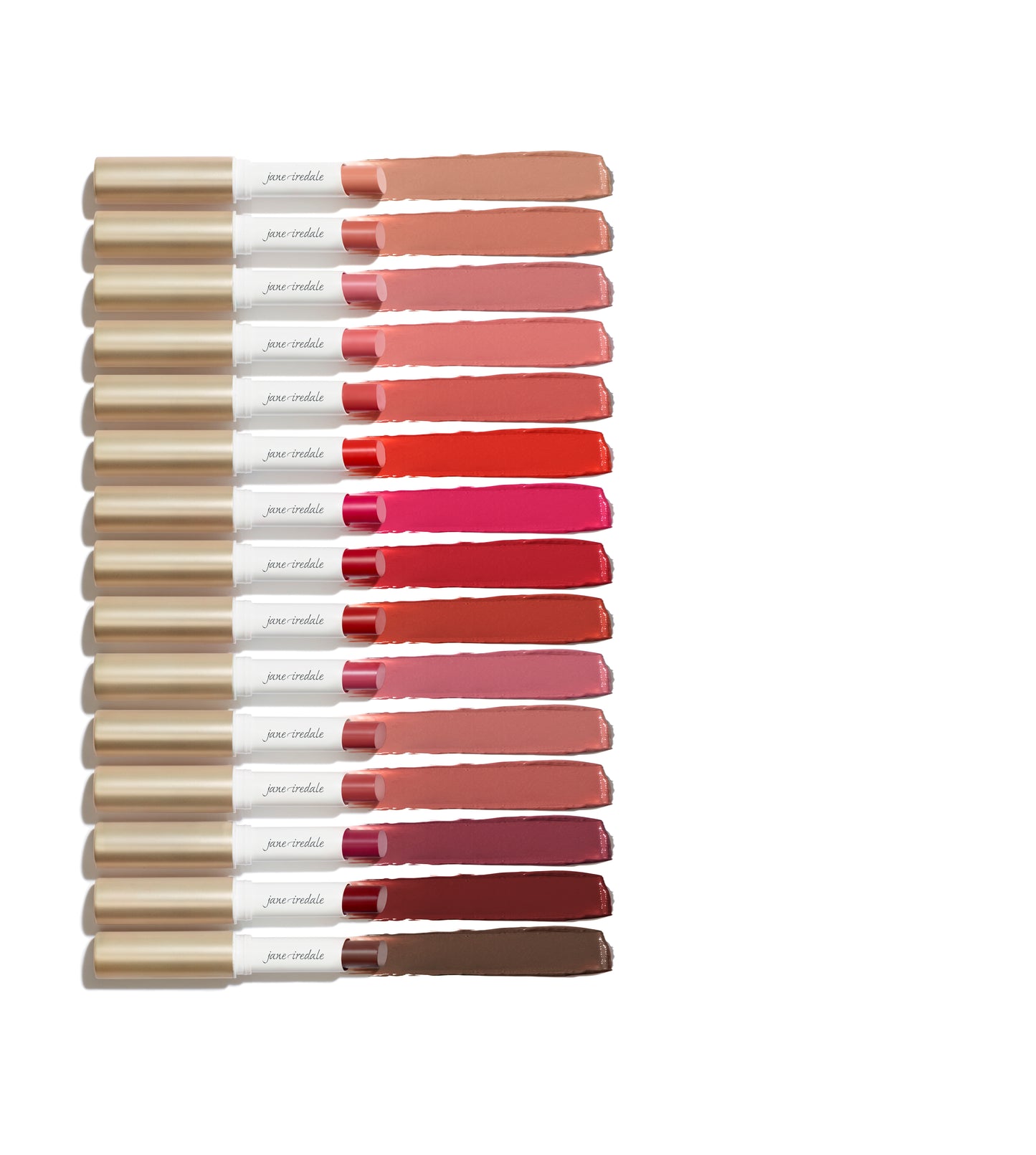 ColorLuxe Hydrating Cream Lipstick set, featuring gold-capped sticks with swatches in diverse shades, showcasing creamy, hydrating formula for vibrant, comfortable all-day wear.