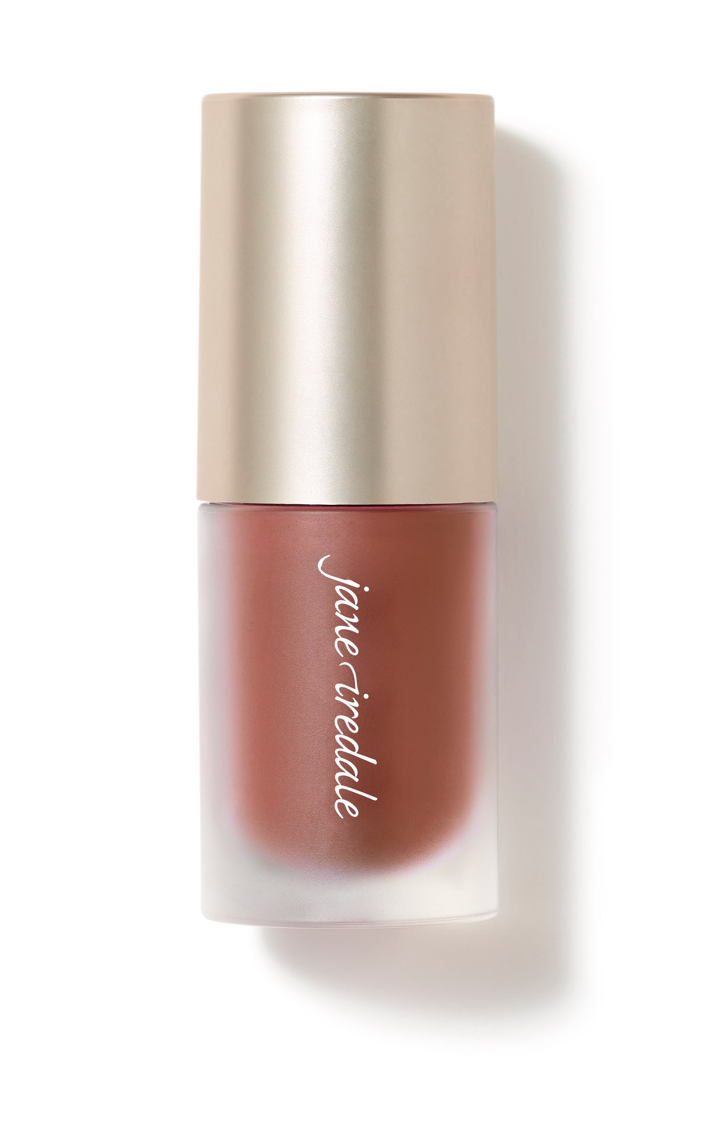 ColorLuxe Liquid Blush by jane iredale: a frosted tube with gold cap, offering buildable, long-lasting, natural flush for cheeks. Ideal for seamless, glowing color application.