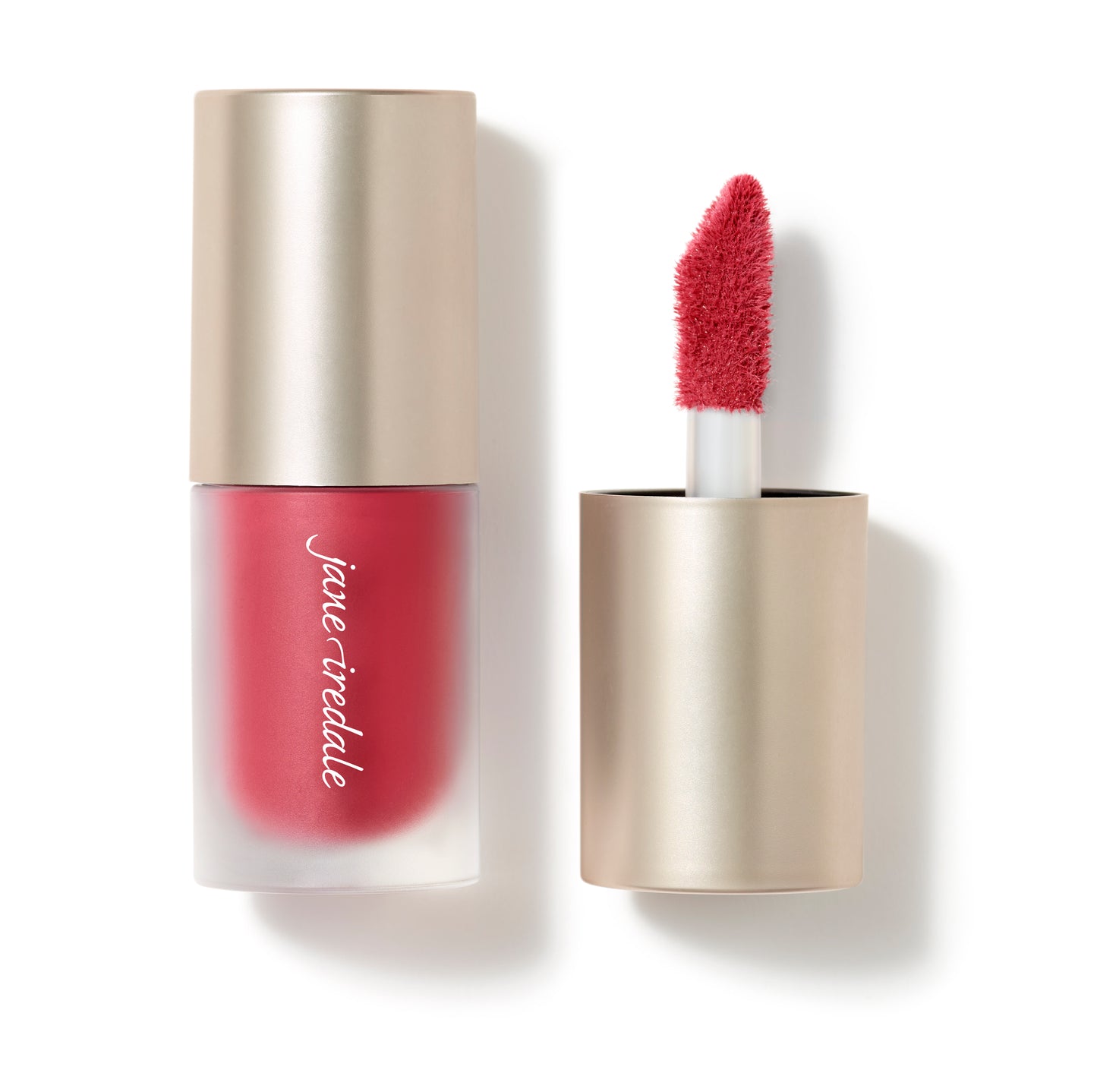 ColorLuxe Liquid Blush by jane iredale: Frosted tube with gold cap and applicator, offering a seamless, buildable cheek color for a natural, lasting glow.