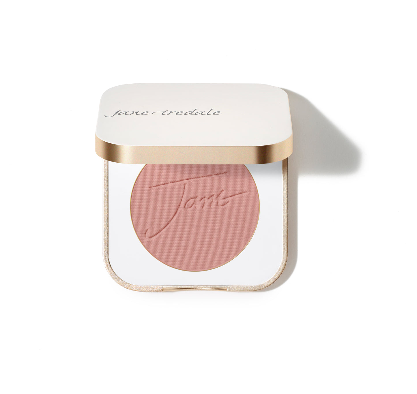 Jane Iredale PurePressed® Blush compact with pink embossed powder, offering a silky, buildable mineral formula for a natural flush with antioxidant protection.