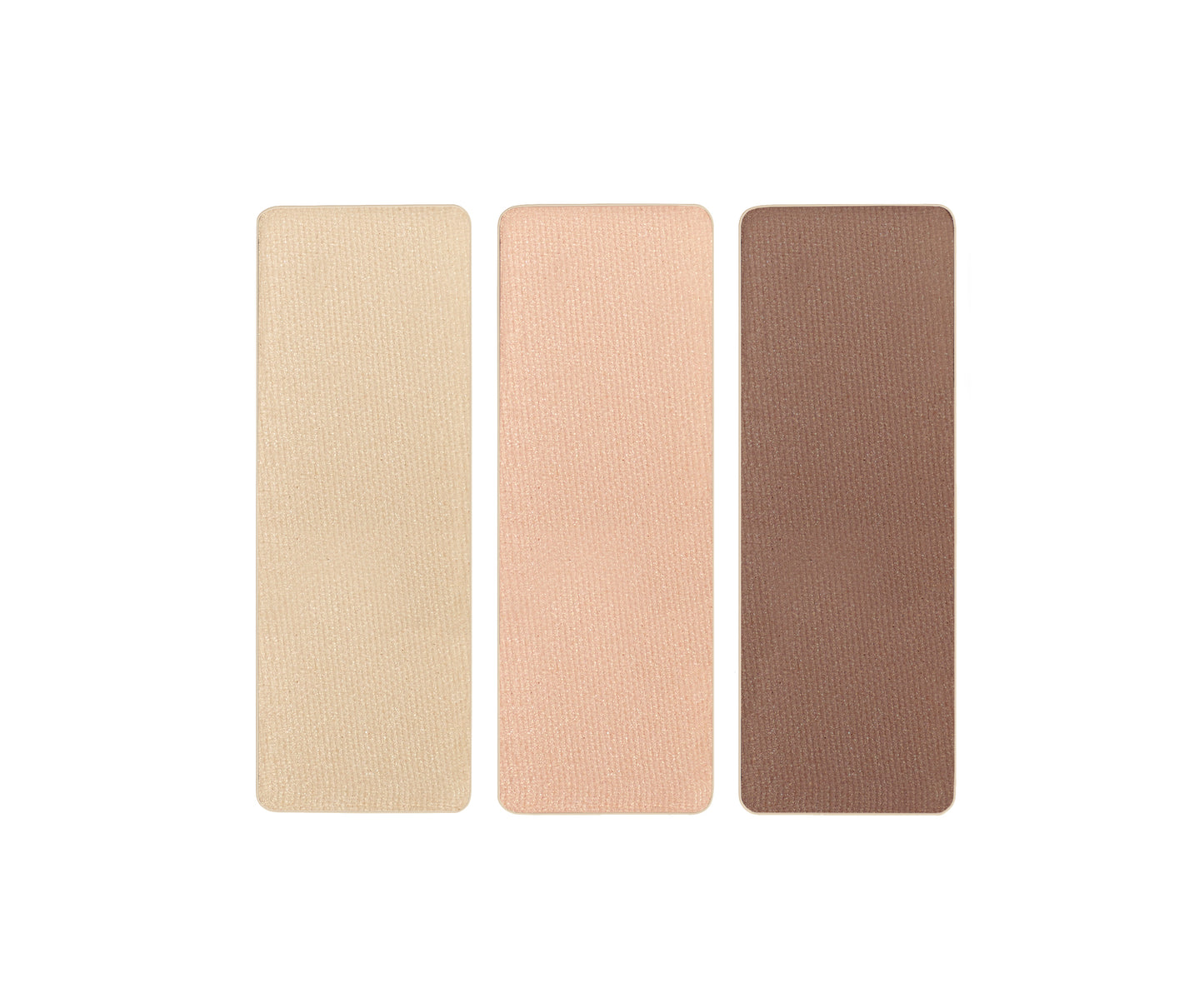 PurePressed® Eye Shadow Triple features three harmonized shades: ivory-beige, peachy-pink, and warm brown, offering versatile, shimmery eye looks with a talc-free, blendable formula.
