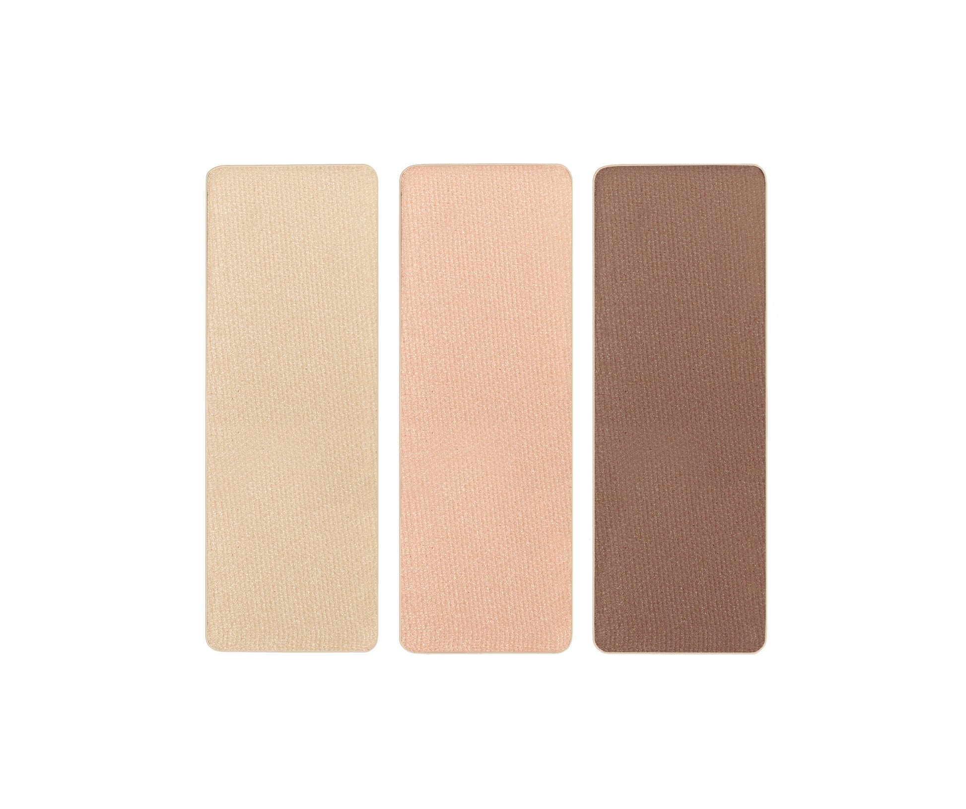 PurePressed® Eye Shadow Triple features three harmonized shades: ivory-beige, peachy-pink, and warm brown, offering versatile, shimmery eye looks with a talc-free, blendable formula.