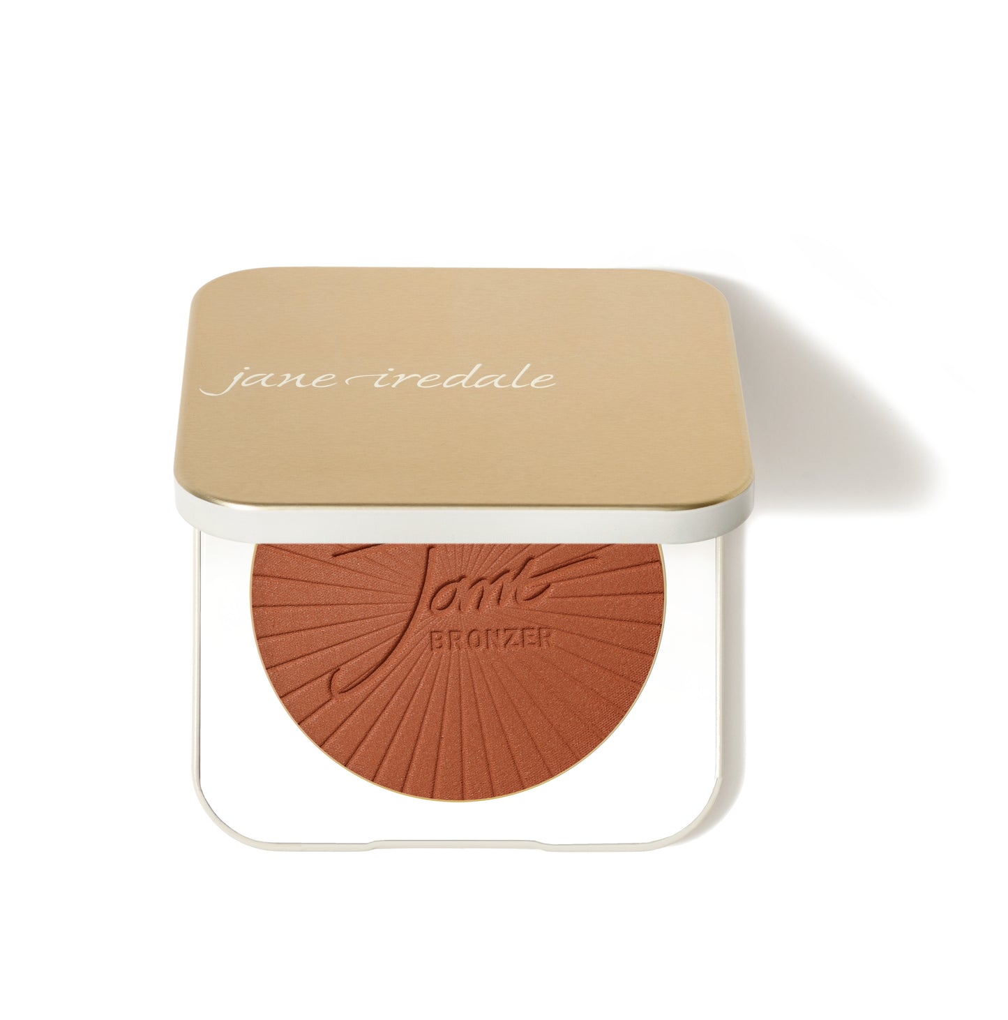 PureBronze™ Matte Bronzer Powder Refill in gold case, showcasing terracotta-toned pan. Offers natural, shimmer-free bronzing and contouring with a seamless, weightless finish.
