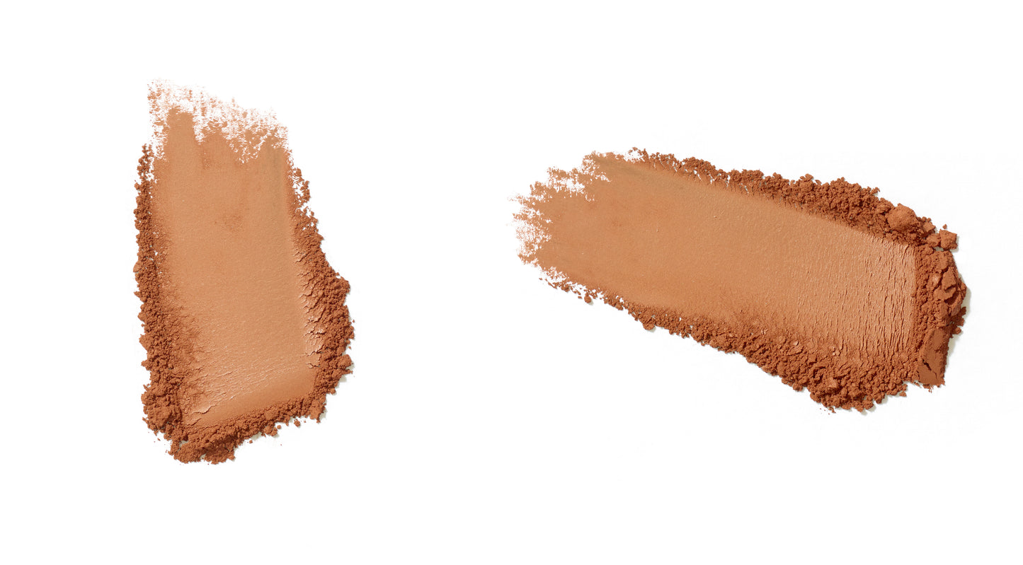 PureBronze™ Matte Bronzer Powder Refill swatches showing fine texture and seamless blending for natural contouring and bronzing. Ideal for refillable compacts, vegan-friendly.