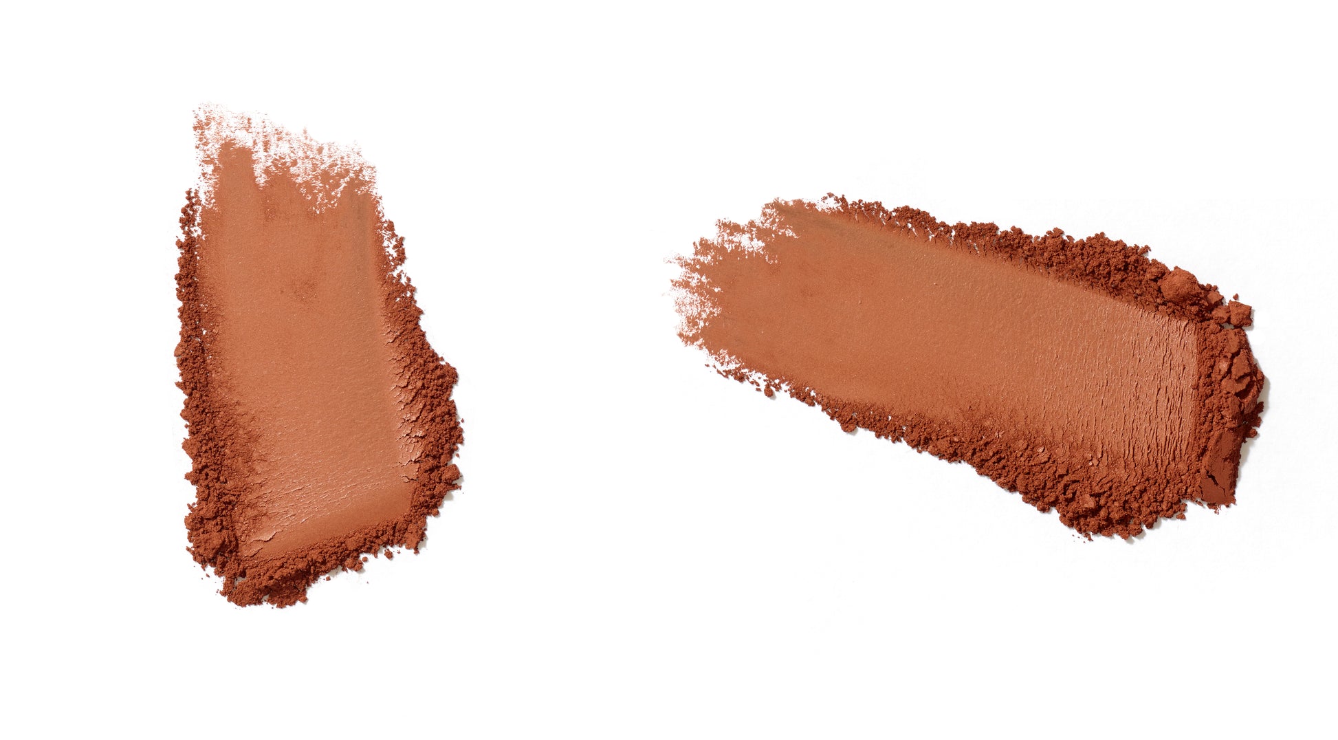 PureBronze™ Matte Bronzer Powder Refill: Two reddish-brown powder swatches on white, showcasing its soft, blendable texture for natural contouring and bronzing.