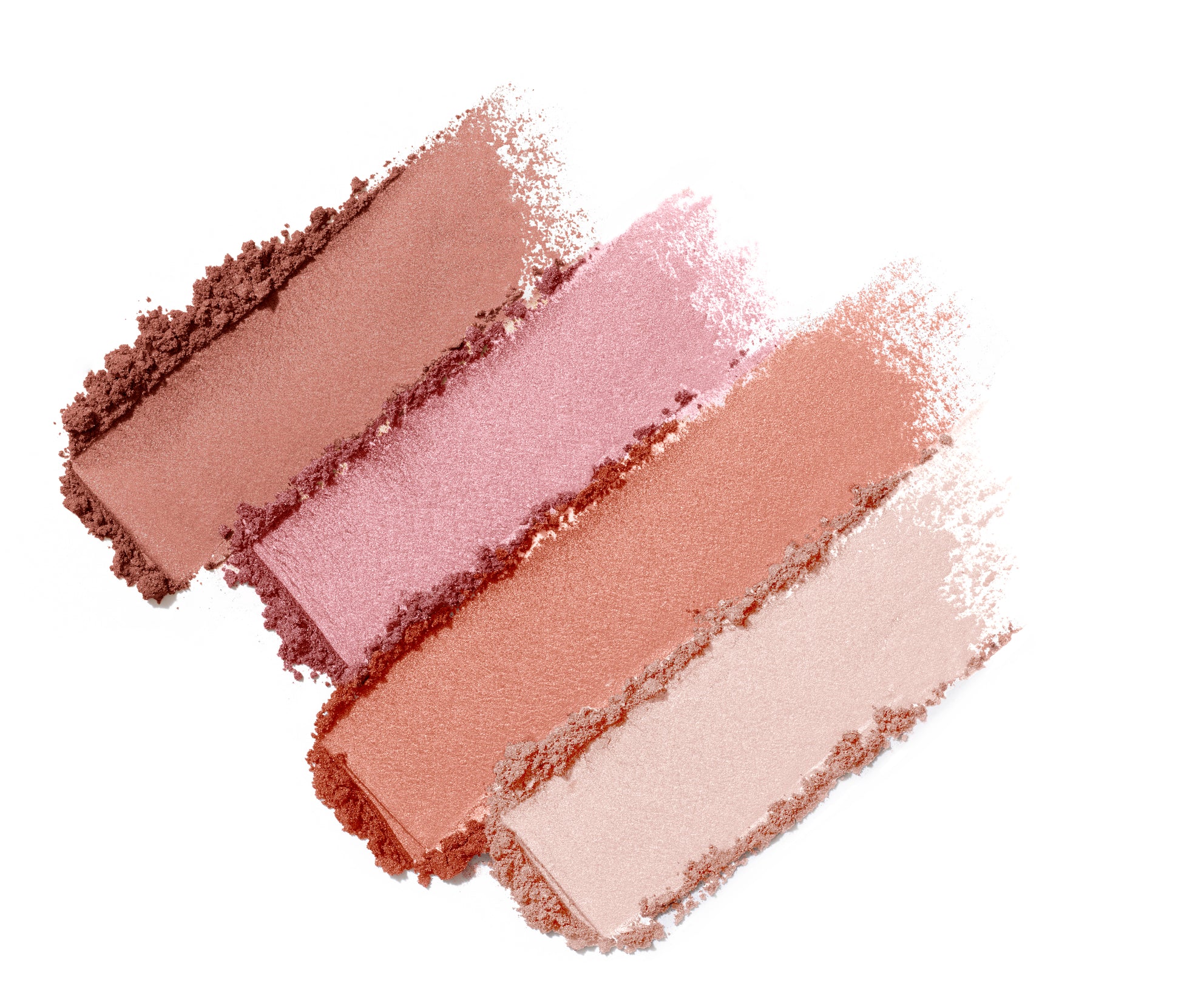 PureBronze™ Shimmer Bronzer Palette Refill with pressed powders in warm peachy pinks, smeared on white background, for a radiant, glowing look.