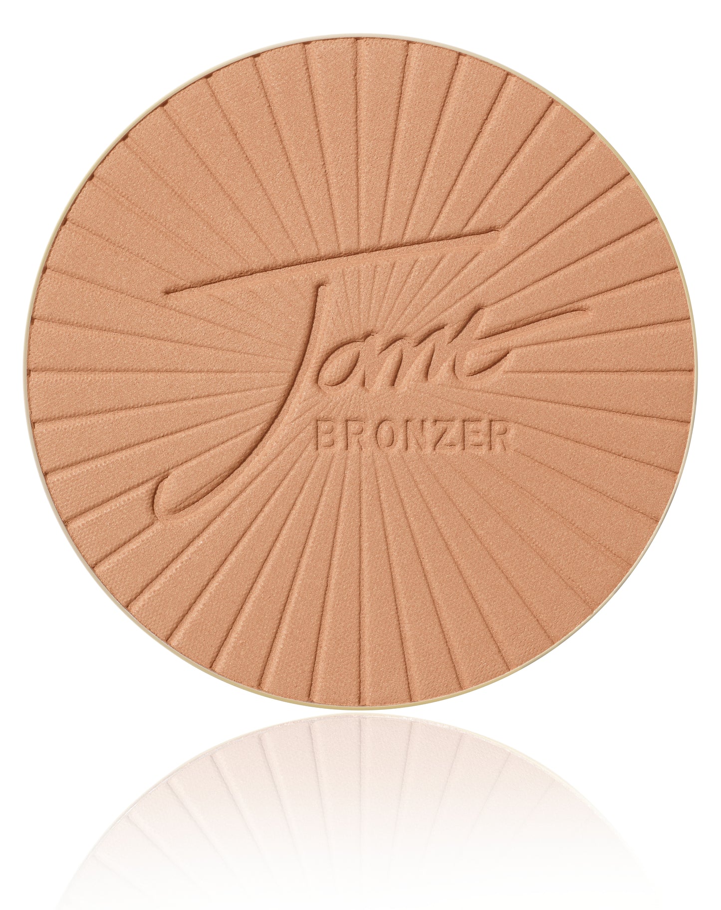 PureBronze™ Matte Bronzer Powder Refill: Circular compact with embossed sun-ray design and Bronzer text, ideal for natural, shimmer-free contouring and bronzing.