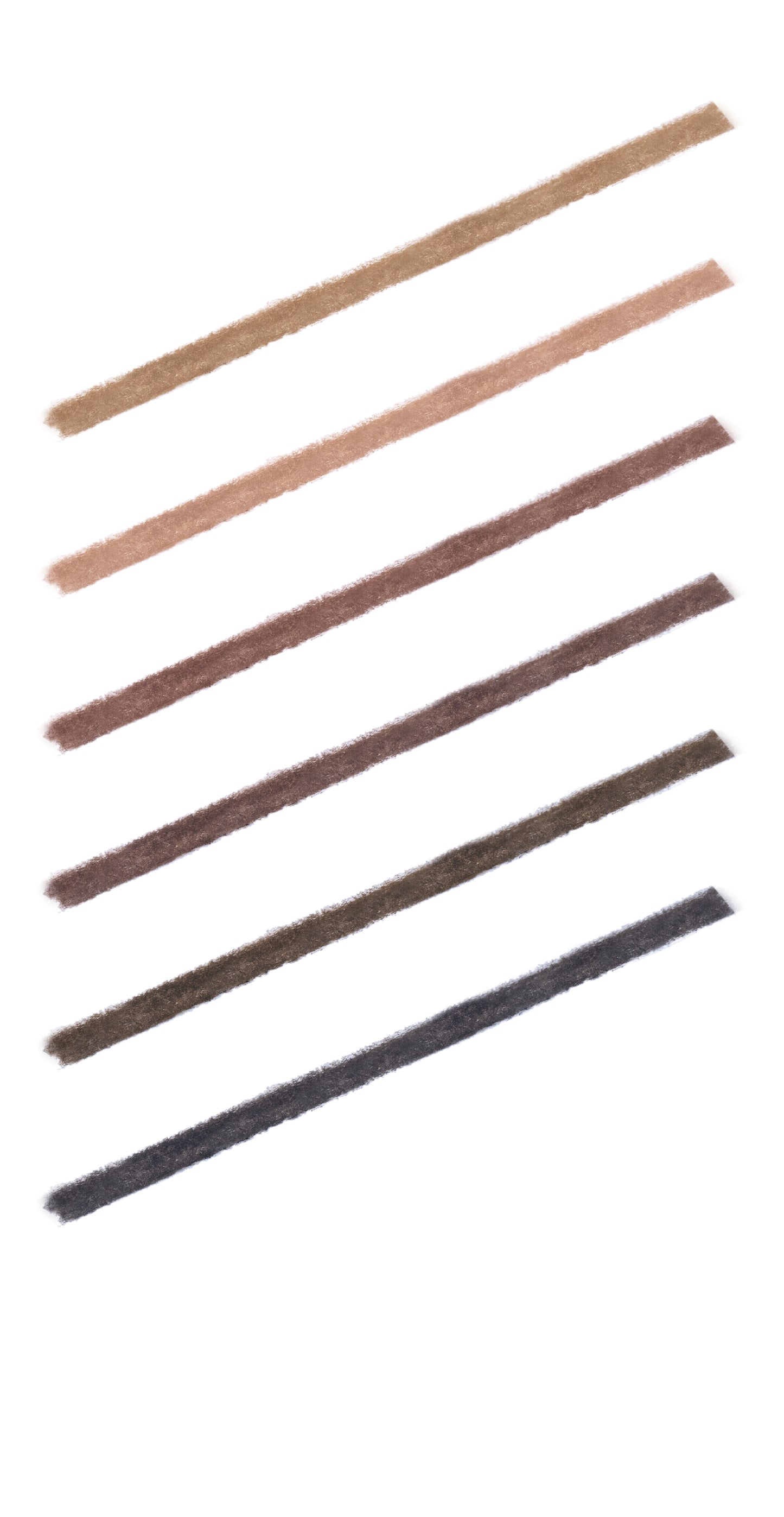 PureBrow® Brow Powder swatches in seven neutral tones on white background, showcasing its buildable, blendable formula for natural, defined brows.